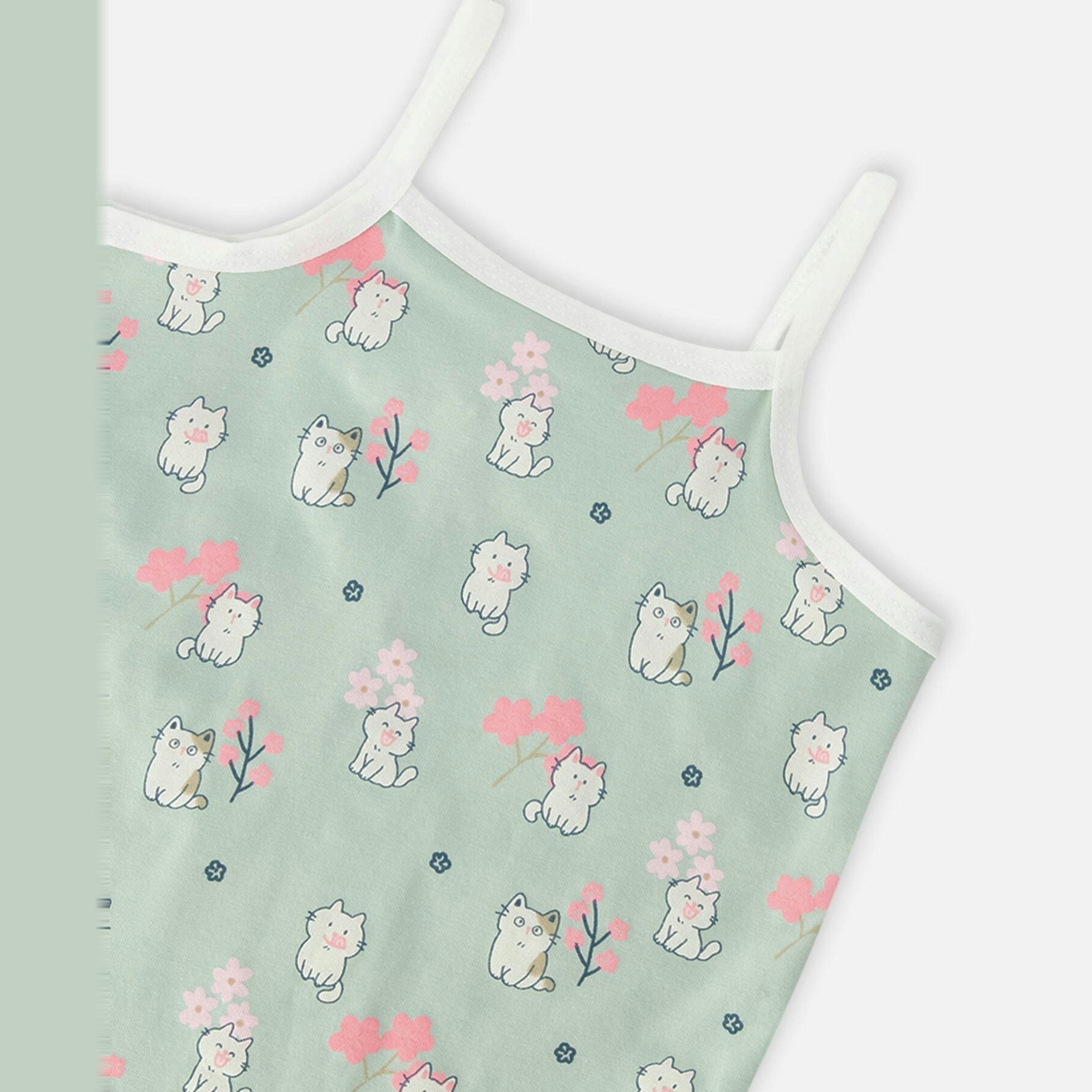 Organic Cotton Tank Underwear Green Kitten Print , view 3 of 3