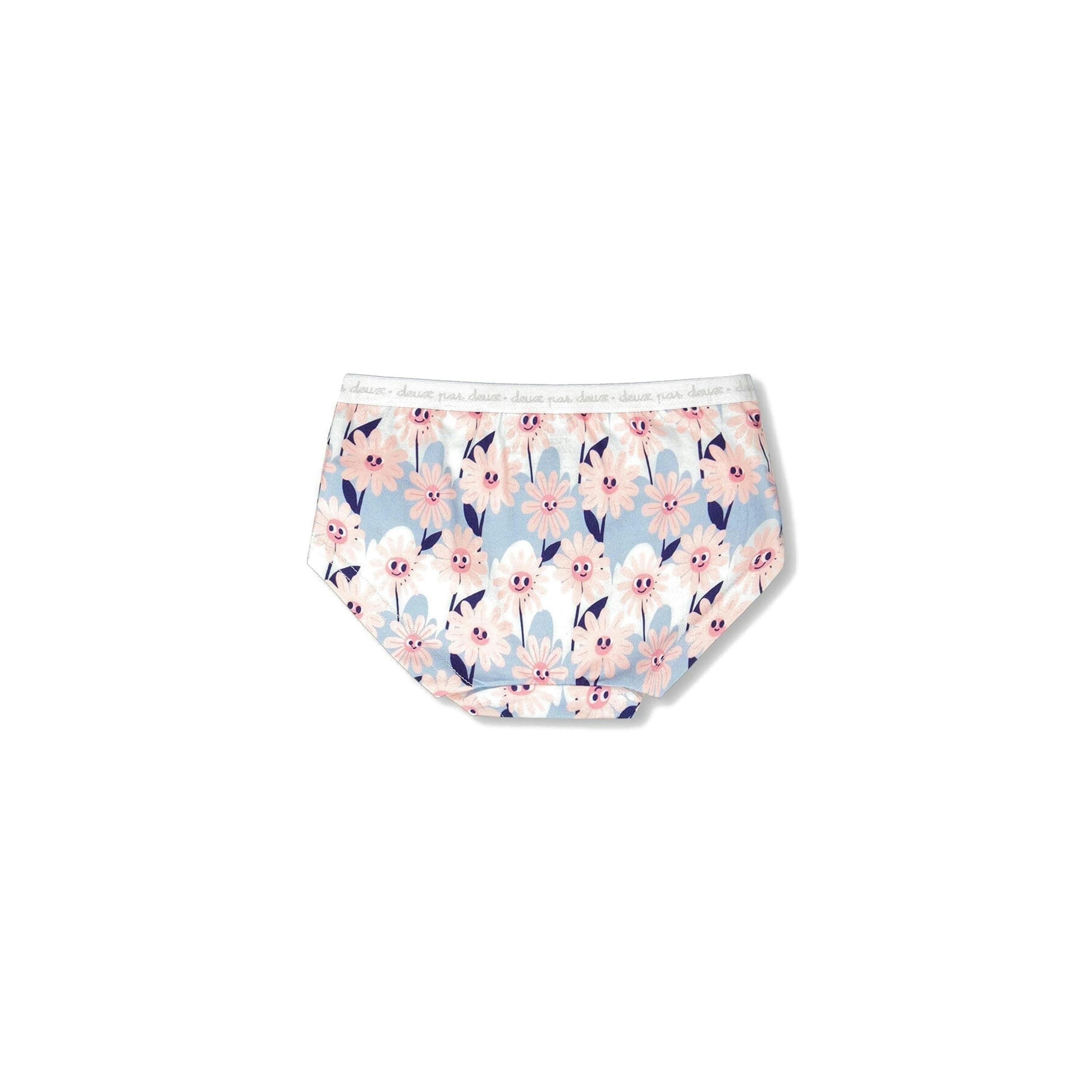 Organic Cotton Boyshort Panty Blue Smiling Flower Print , view 2 of 3