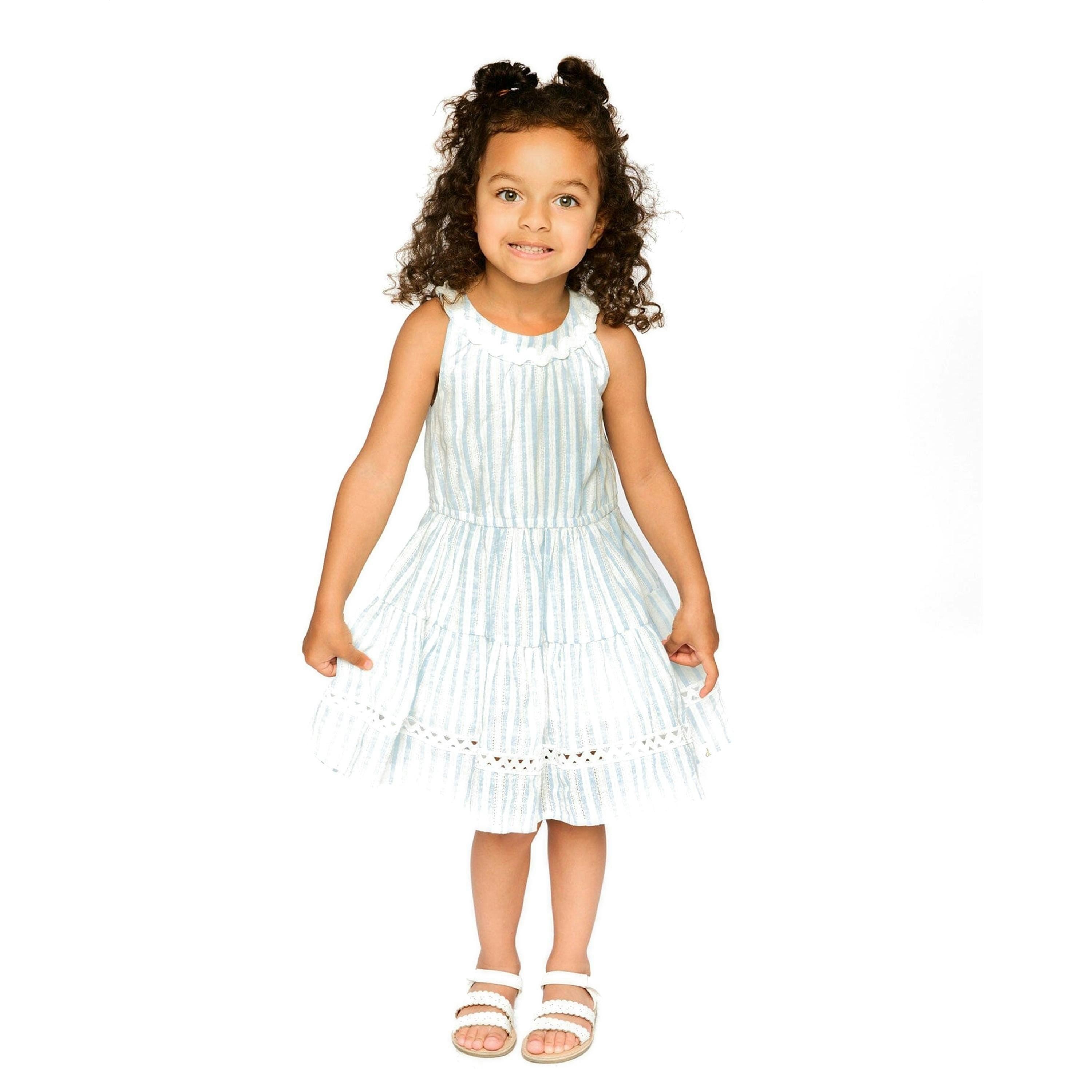 Multi-Tiered Dress White And Blue Stripes , view 2 of 3