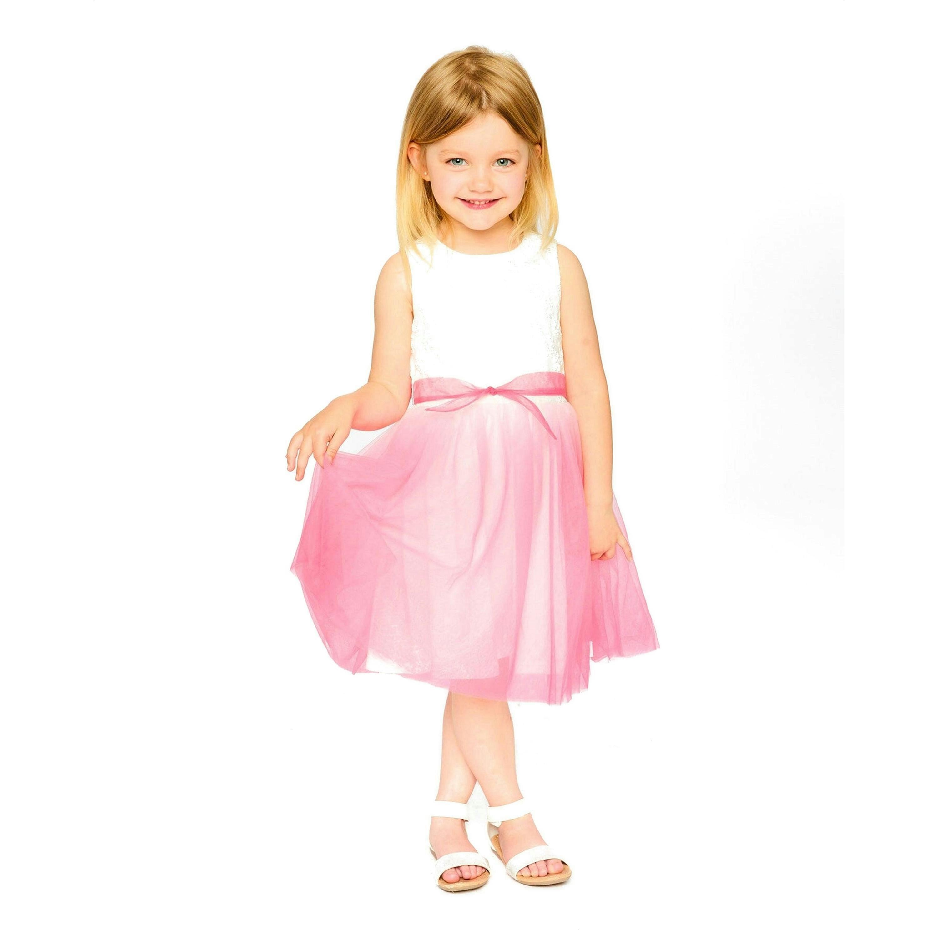 Bi-Material Pleated Mesh Dress White And Pink , view 2 of 4