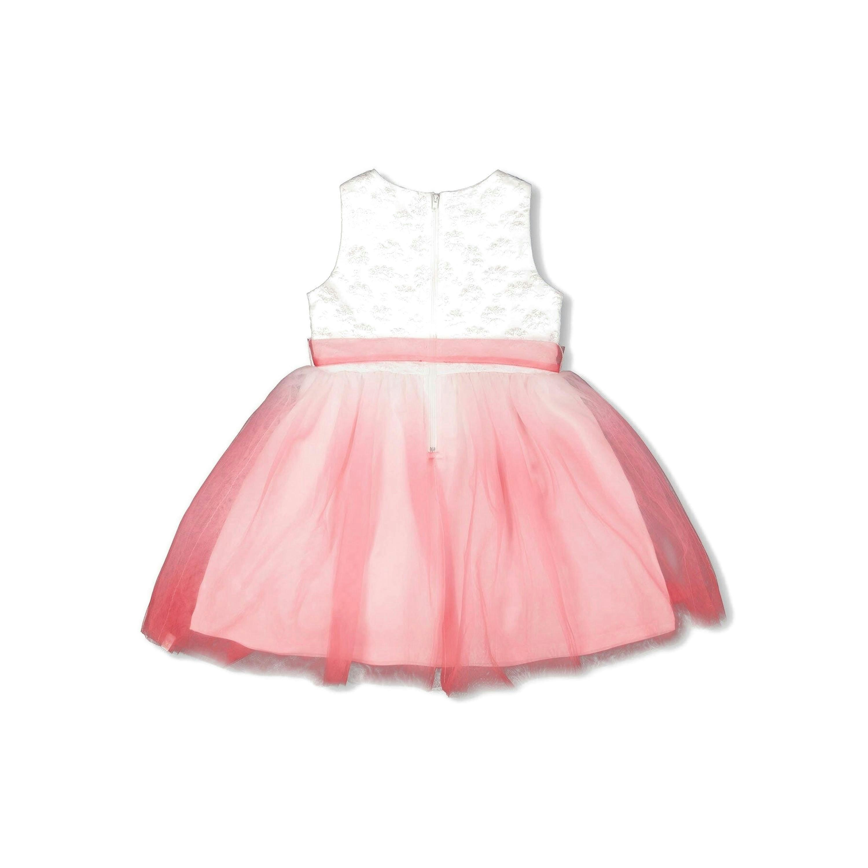 Bi-Material Pleated Mesh Dress White And Pink , view 3 of 4