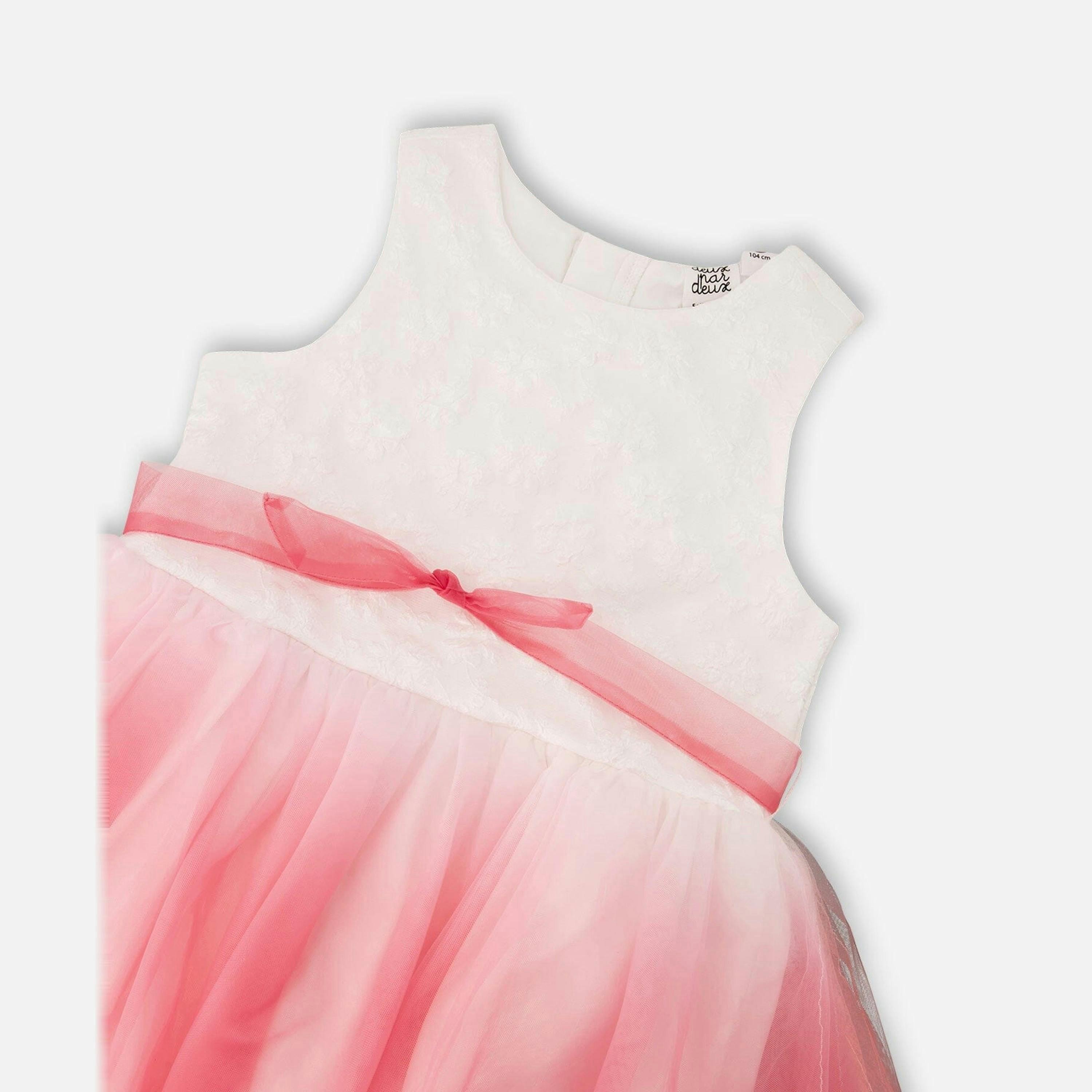 Bi-Material Pleated Mesh Dress White And Pink , view 4 of 4