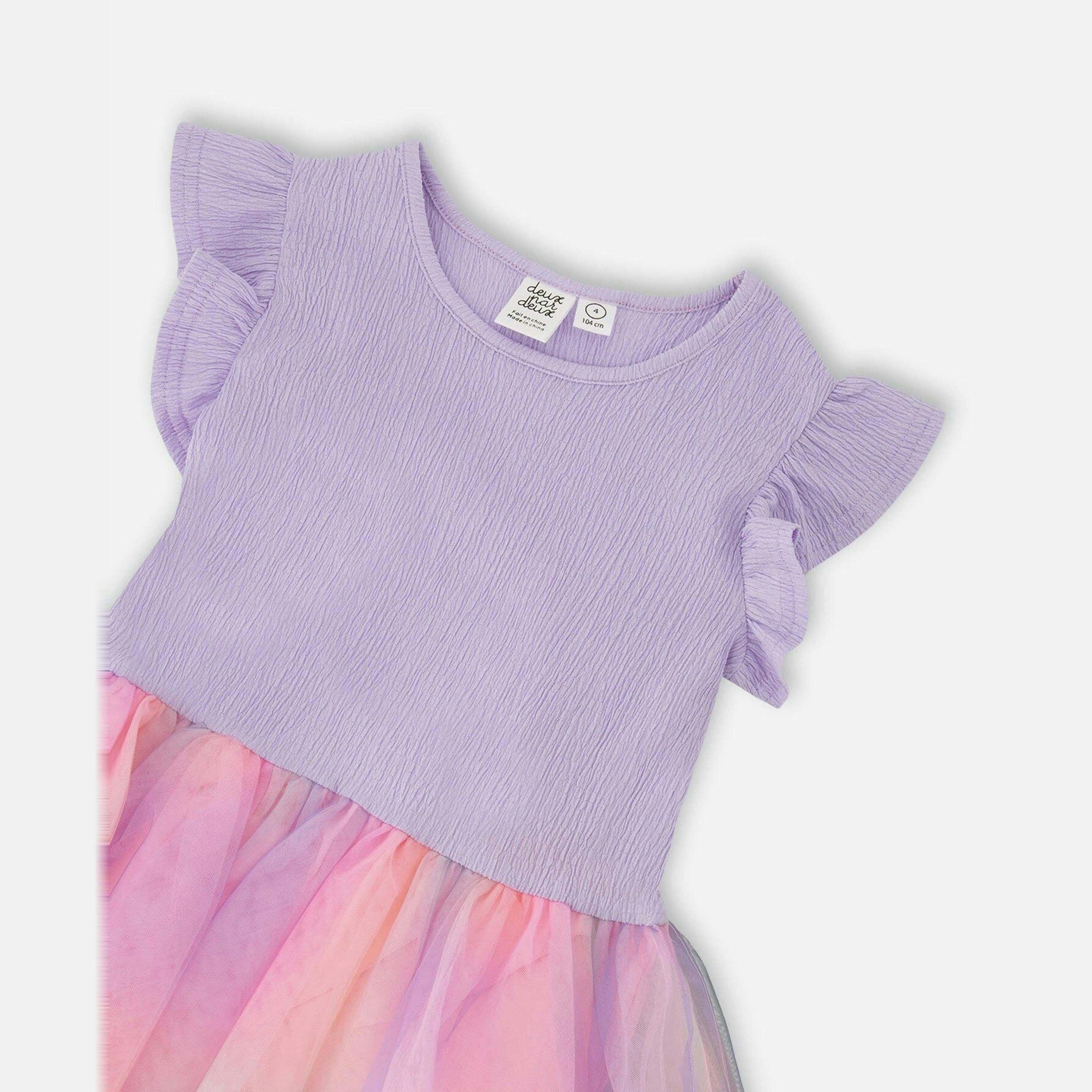 Bi-Material Mesh Dress Lilac , view 3 of 3