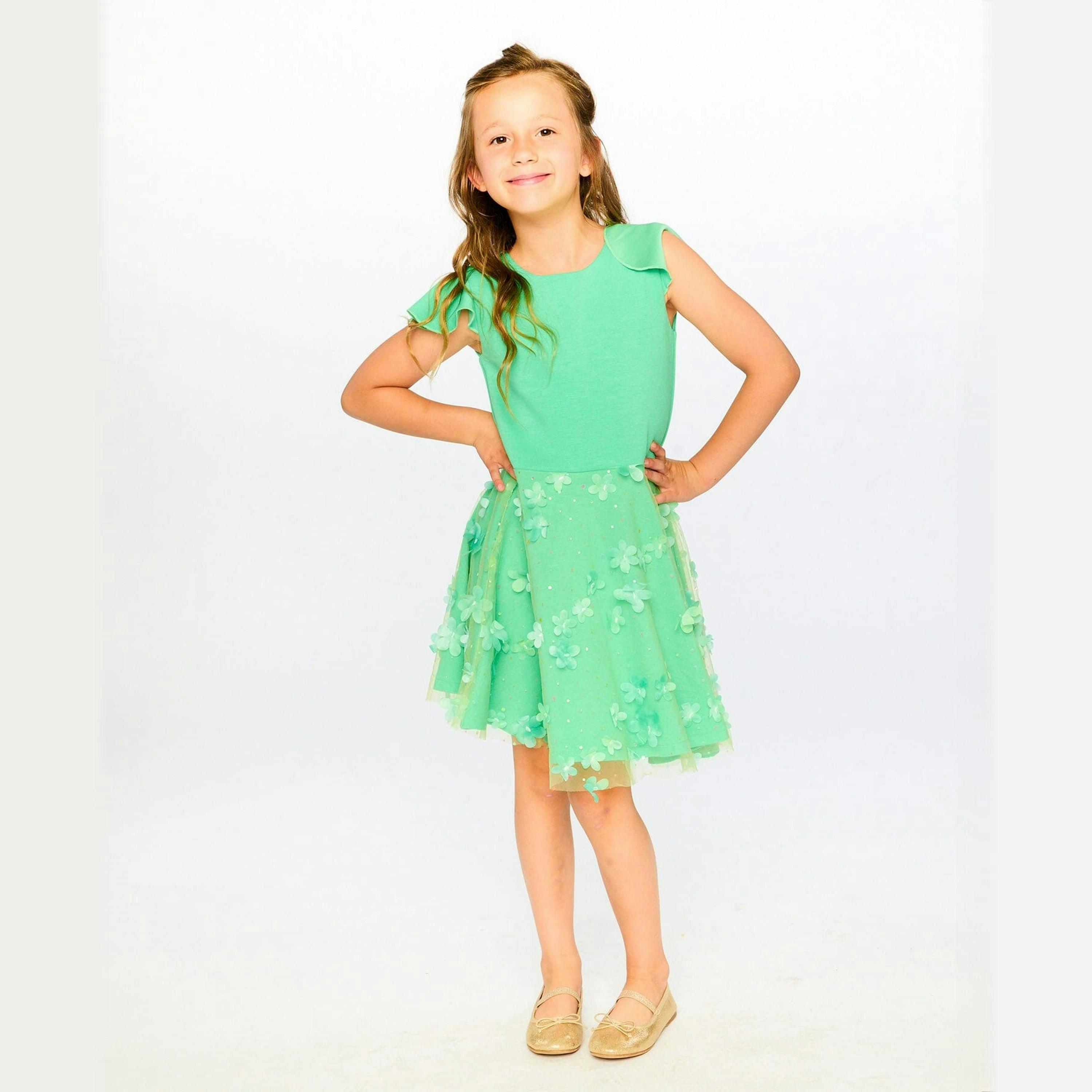Bi-Material Dress Bright Mint Green , view 2 of 3