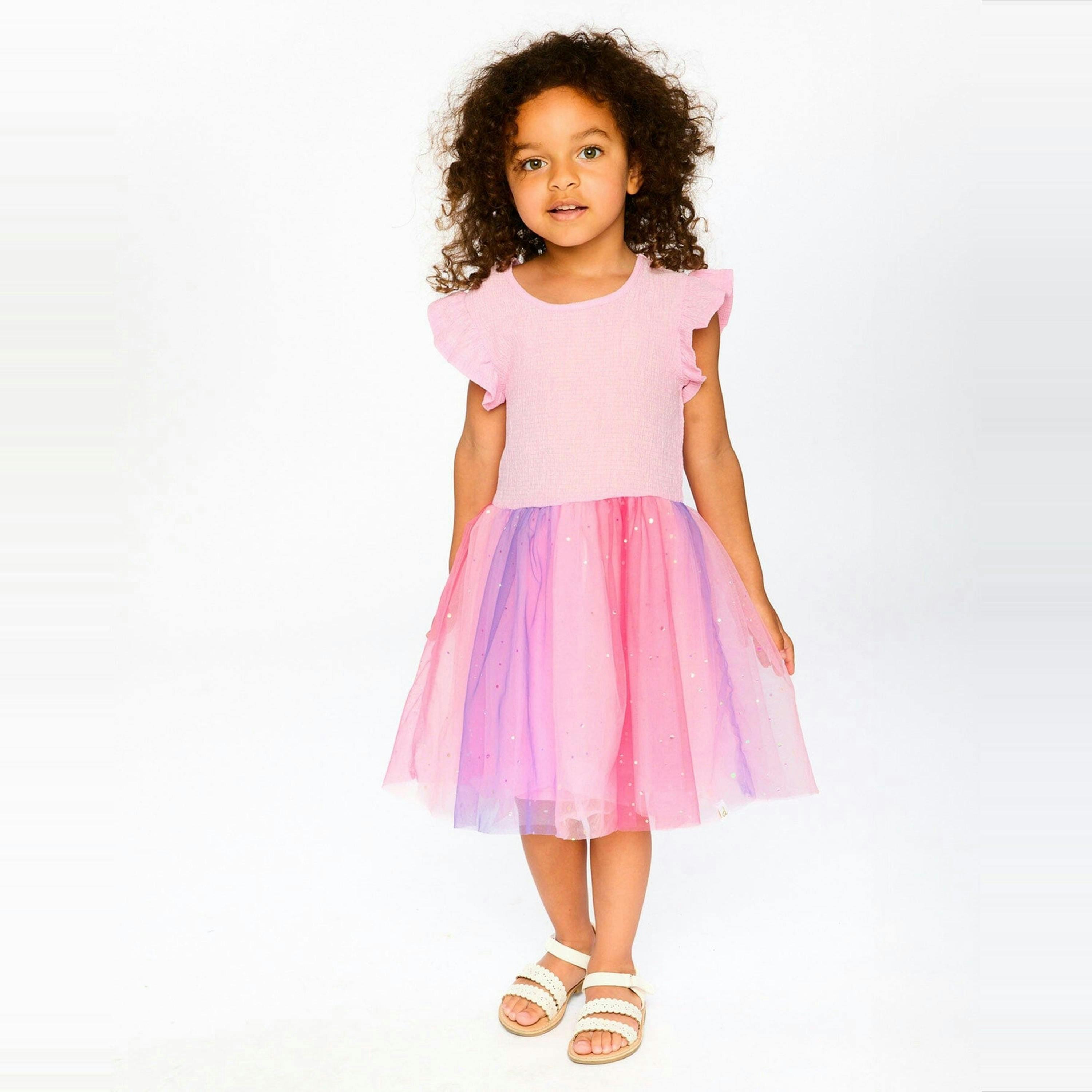 Bi-Material Mesh Dress Pale Pink , view 2 of 3
