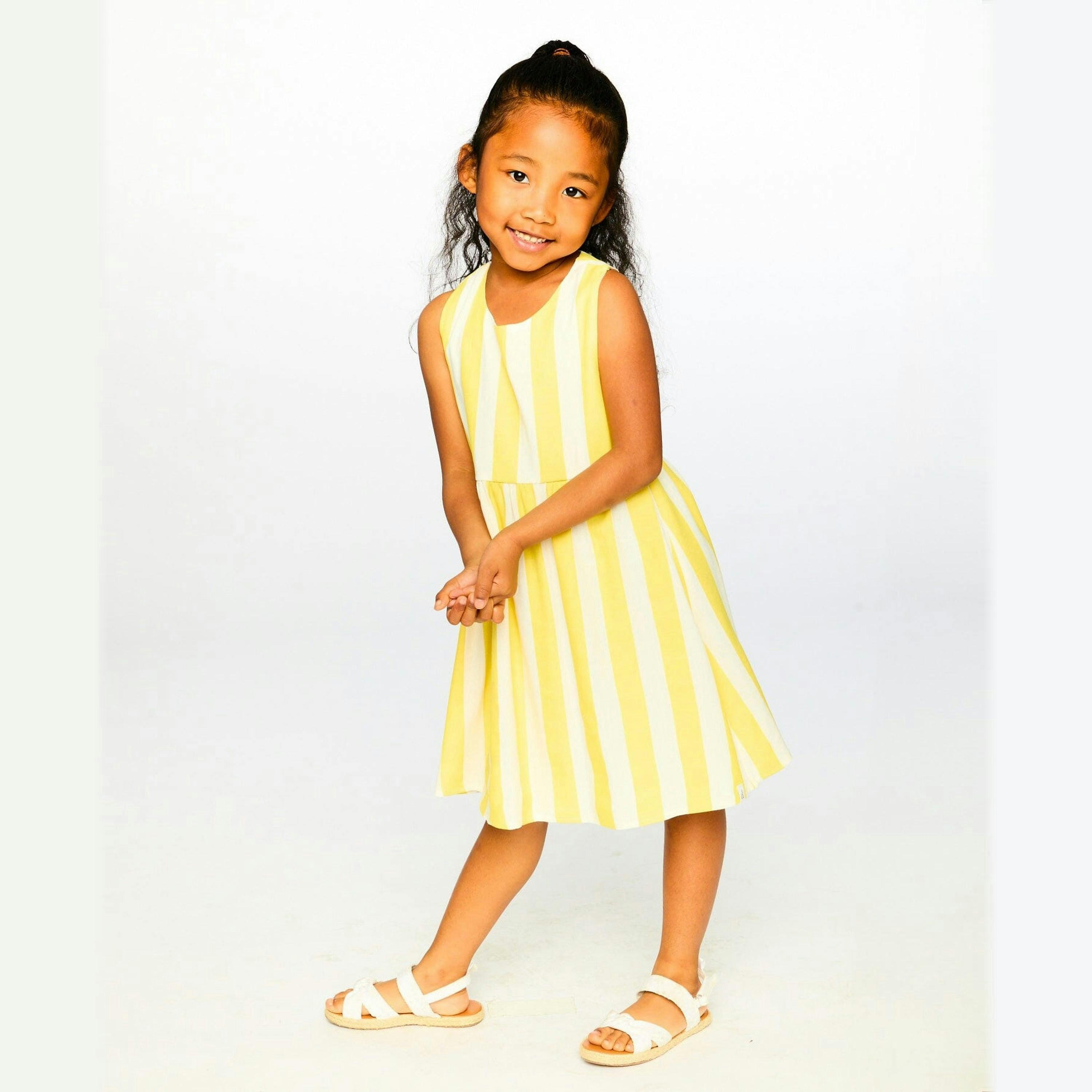 Sleeveless Dress White and Yellow Stripes , view 2 of 3