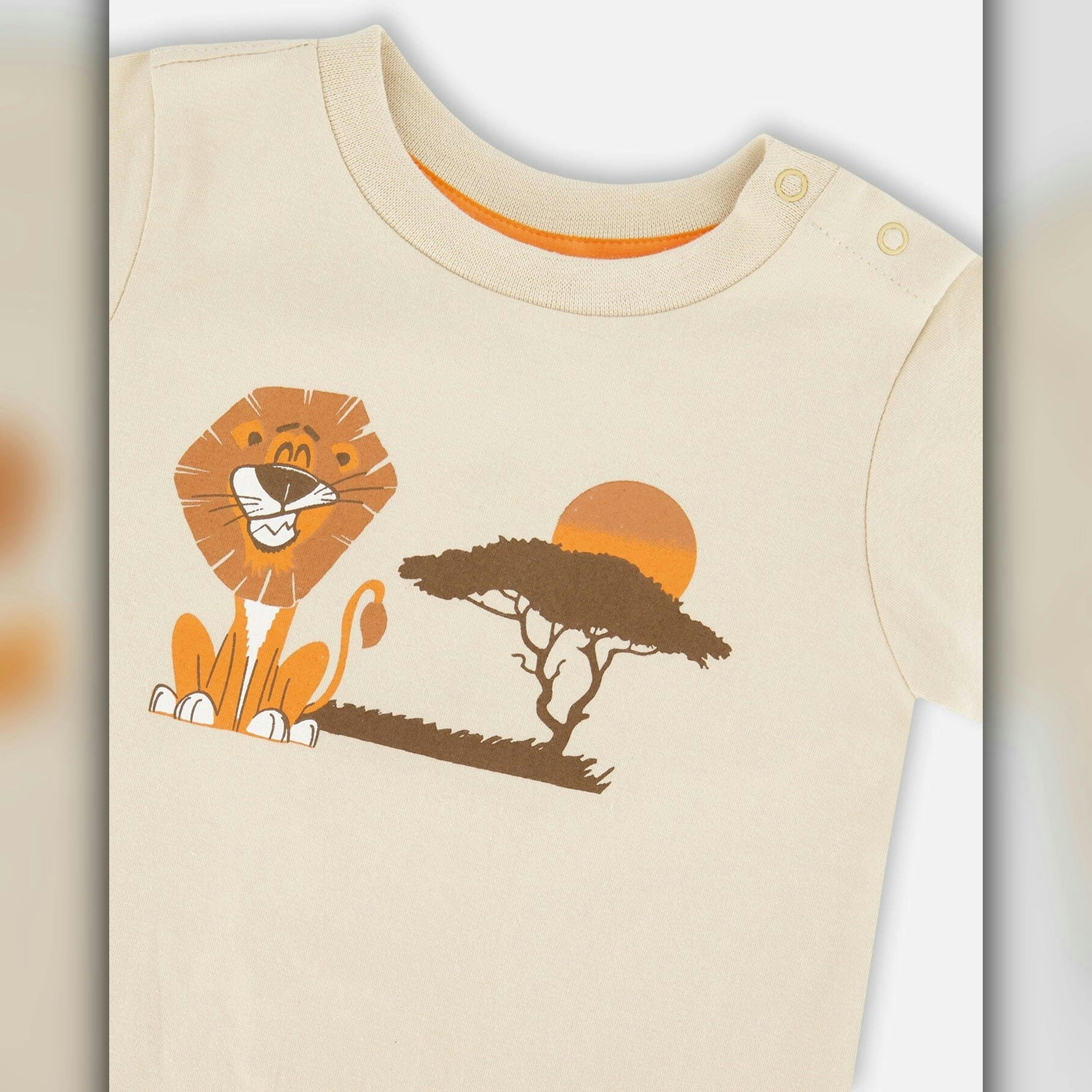 Organic Cotton T-Shirt and Short Set Beige and Orange , view 3 of 3