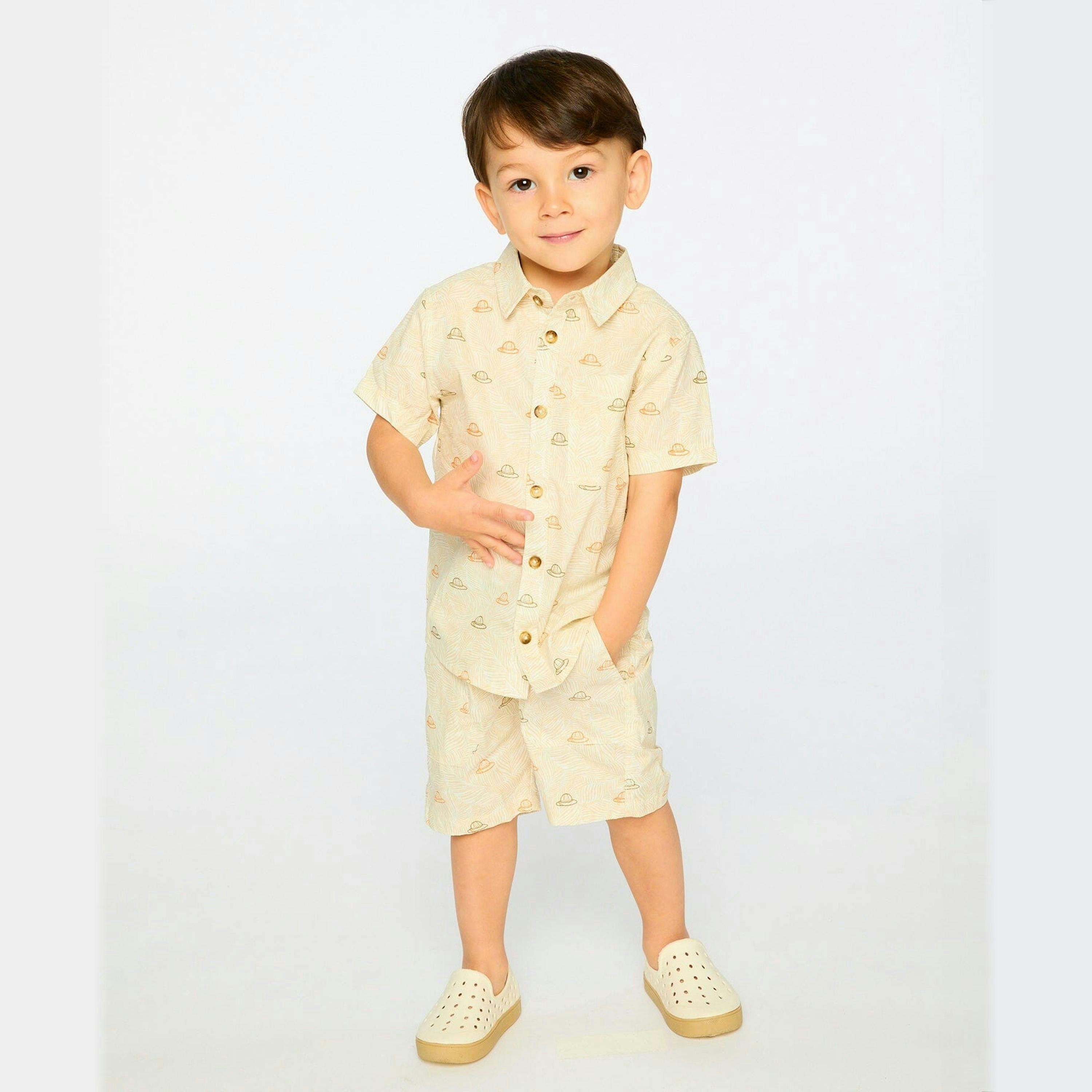 Poplin Shorts Beige Safari Print , view 2 of 4