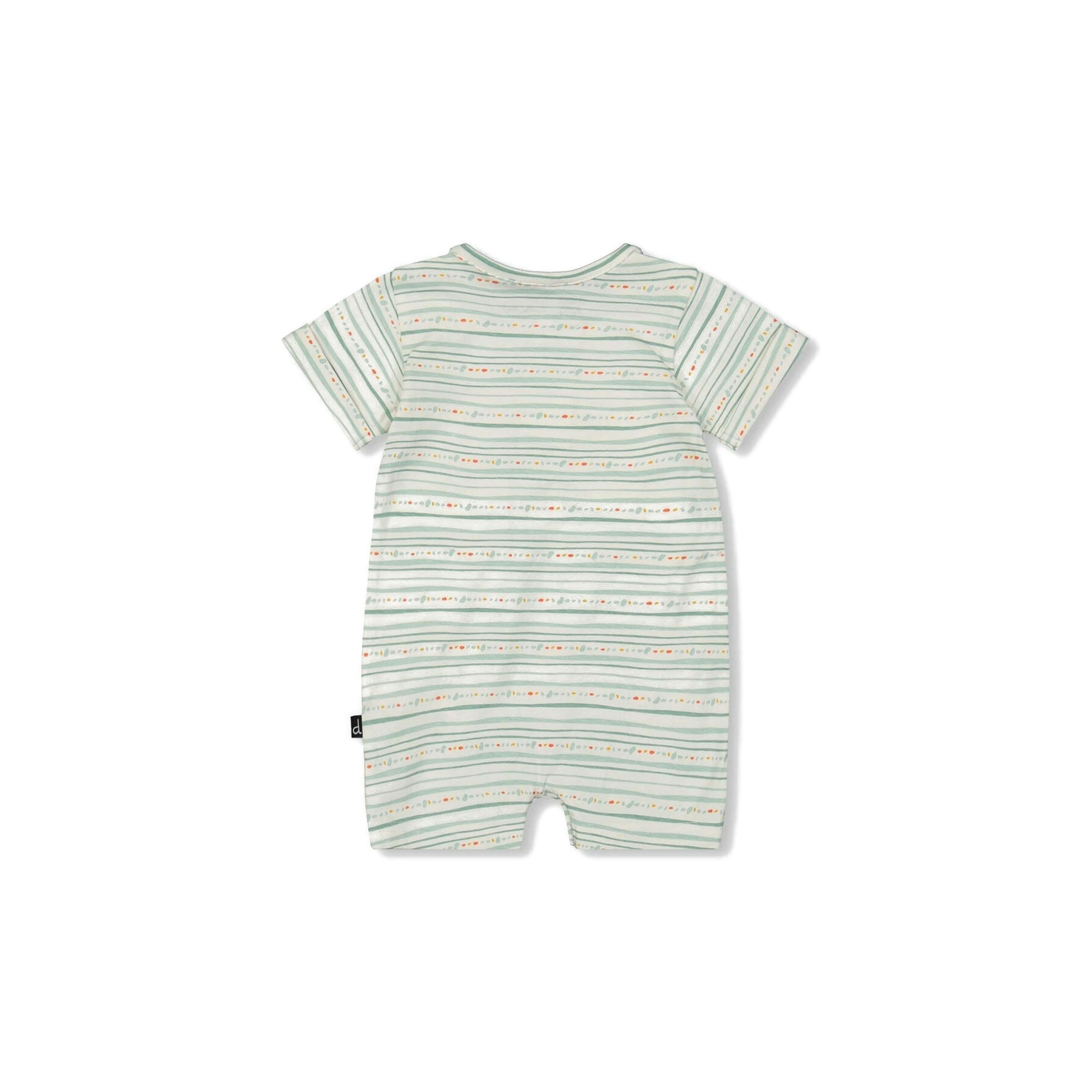 Organic Cotton Romper White Printed Mint Green Lines , view 2 of 3
