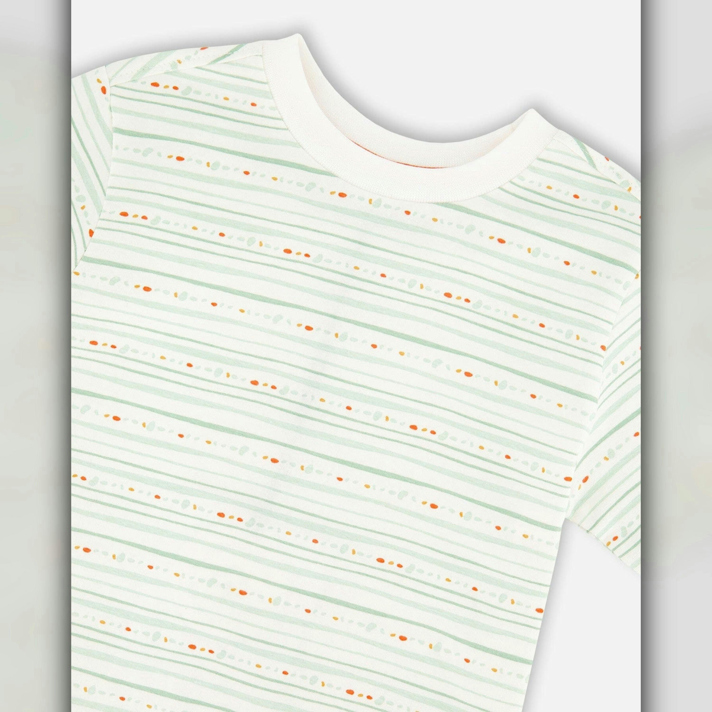 Organic Cotton T-Shirt White Printed Mint Green Lines , view 3 of 3