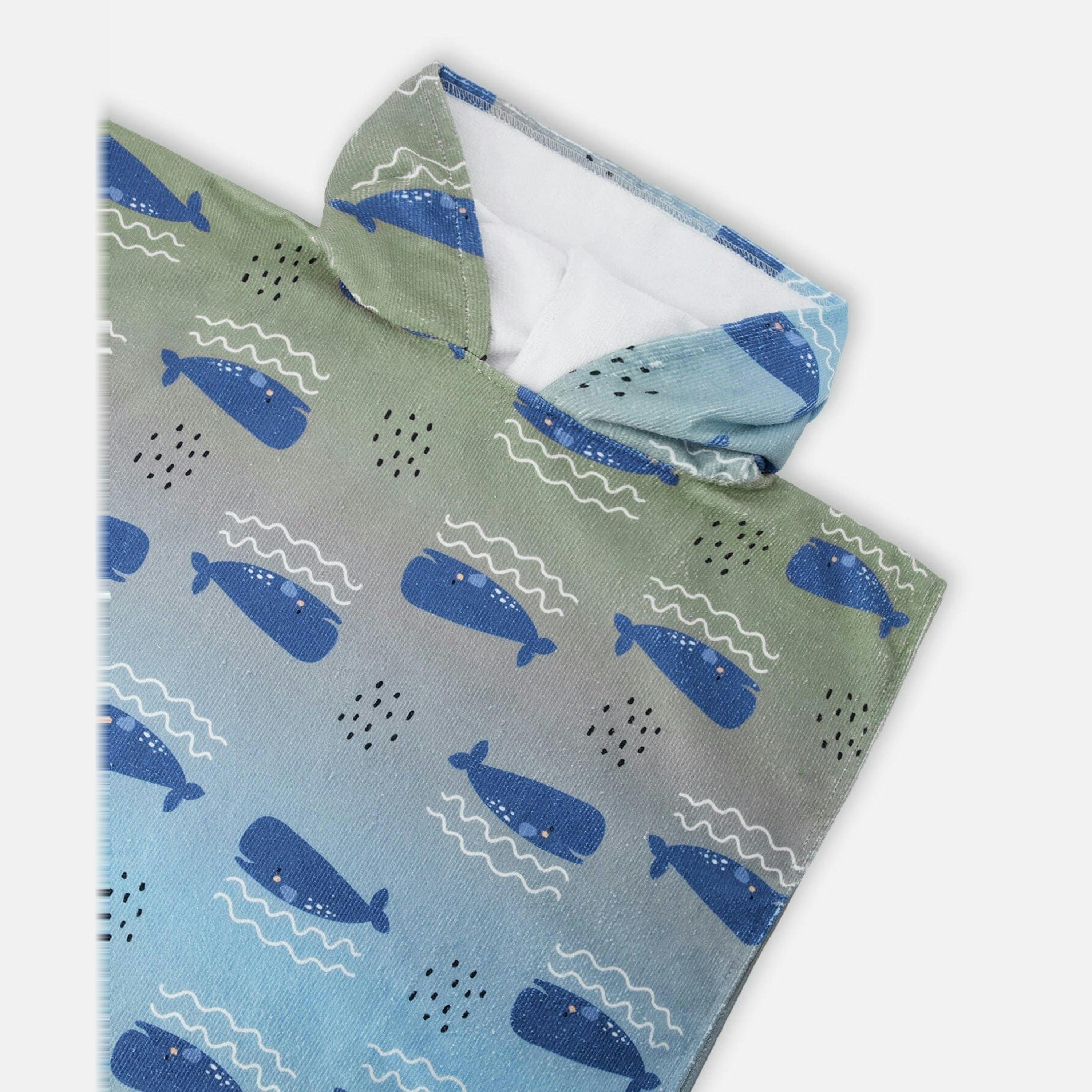 Hooded Beach Towel Blue Whale Print , view 3 of 3