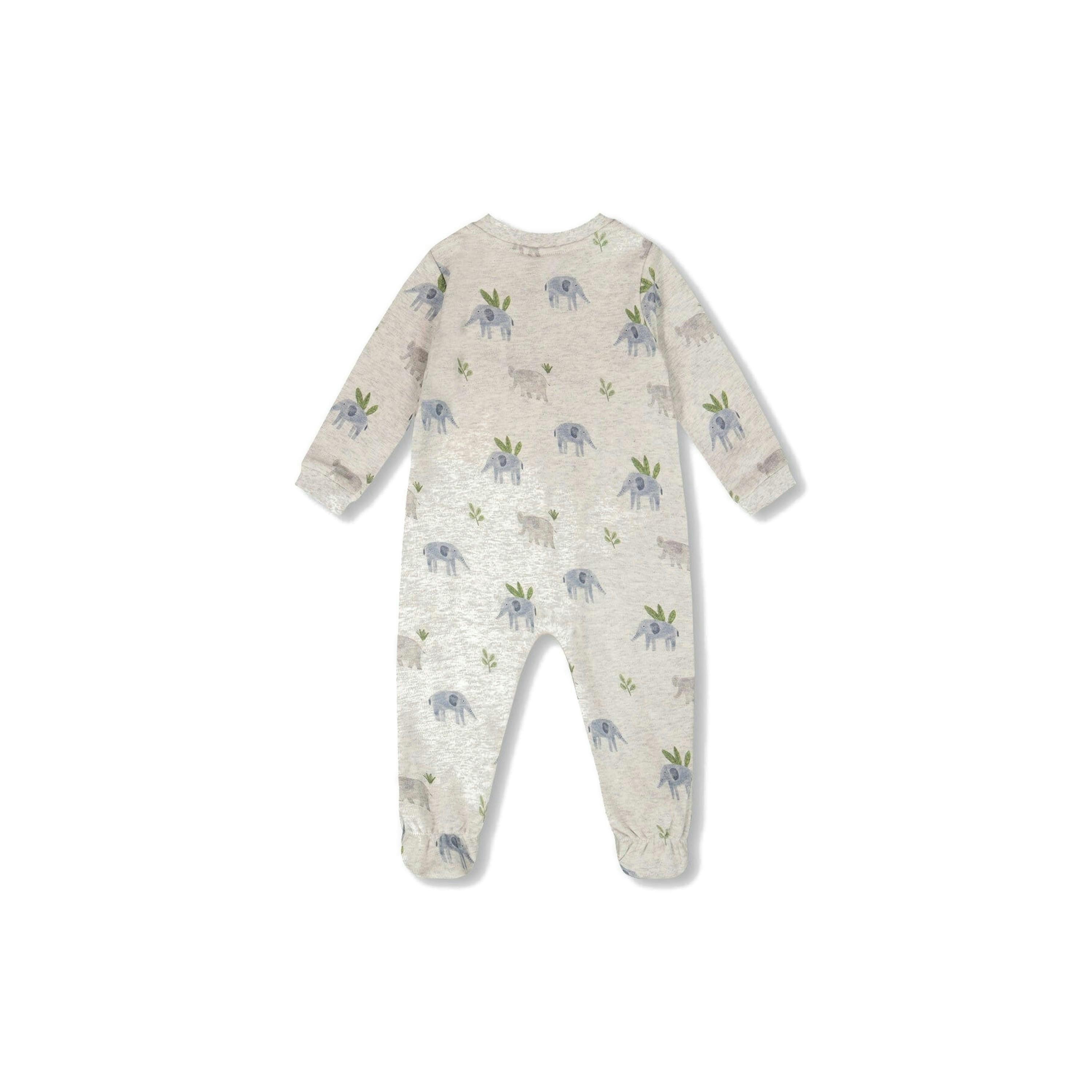 Organic Cotton Baby One-Piece Pyjama Grey Elephant Print , view 2 of 3