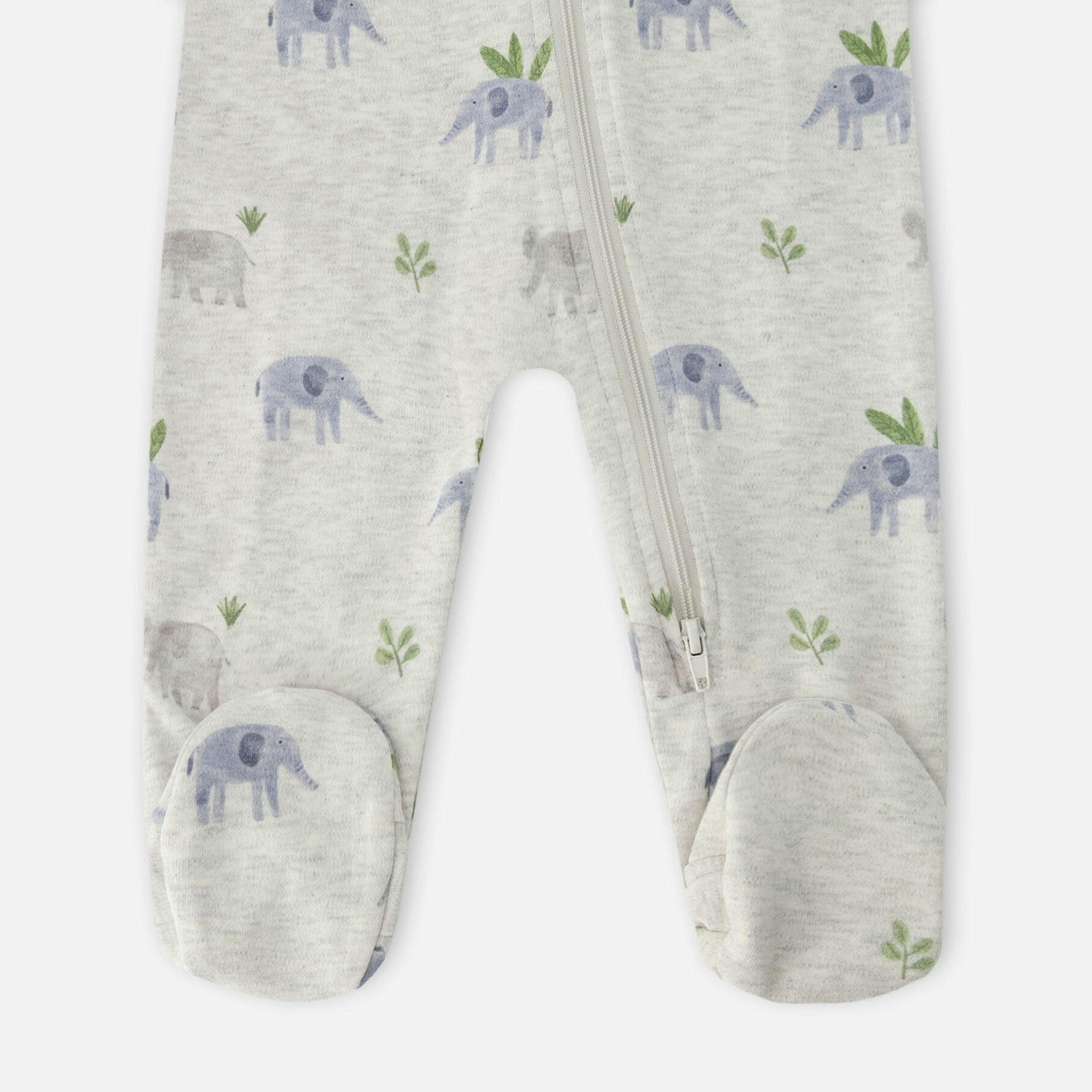 Organic Cotton Baby One-Piece Pyjama Grey Elephant Print , view 3 of 3