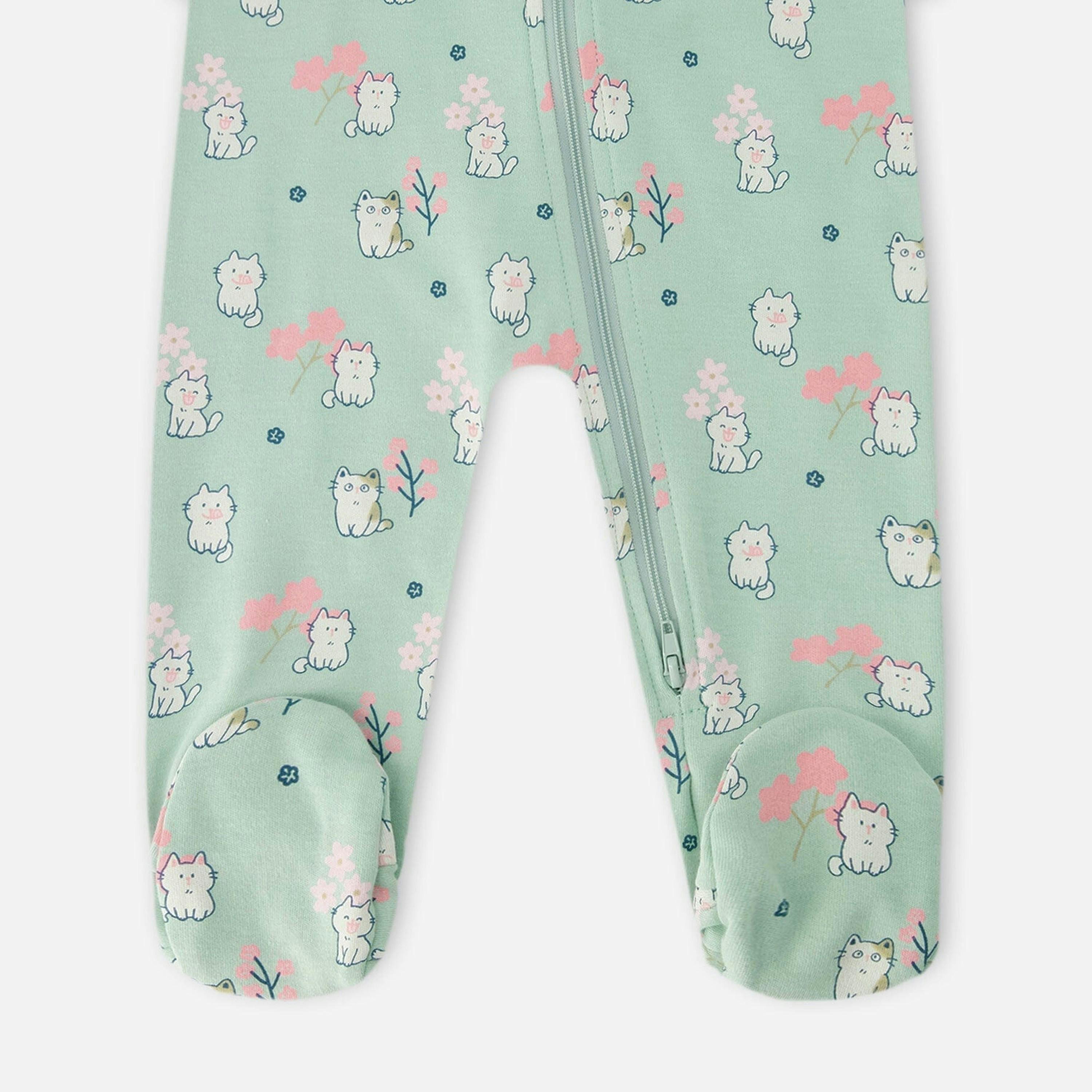 Organic Cotton Baby One-Piece Pyjama Blue Kitten Print , view 2 of 2