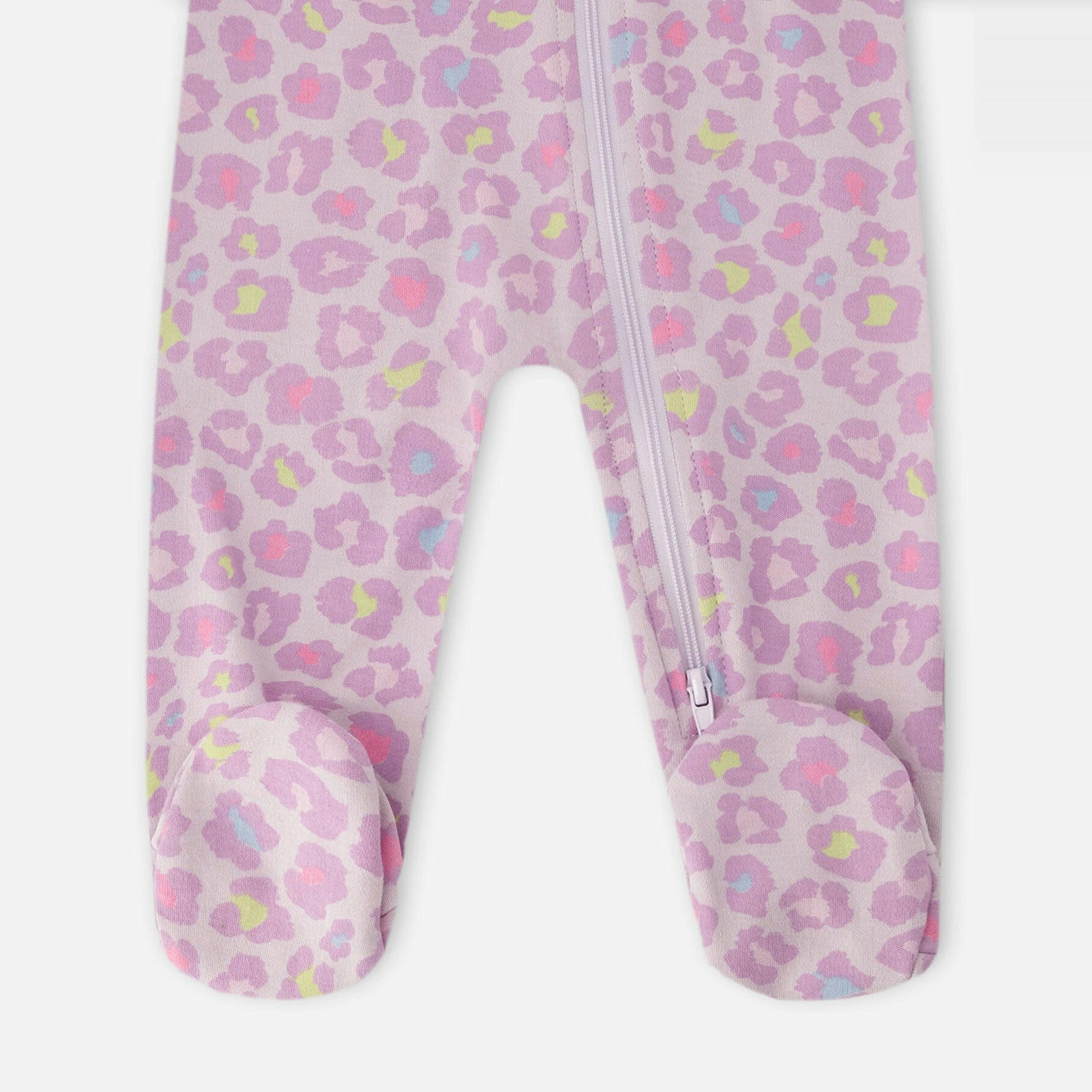 Organic Cotton Baby One-Piece Pyjama Purple Animal Print , view 2 of 2