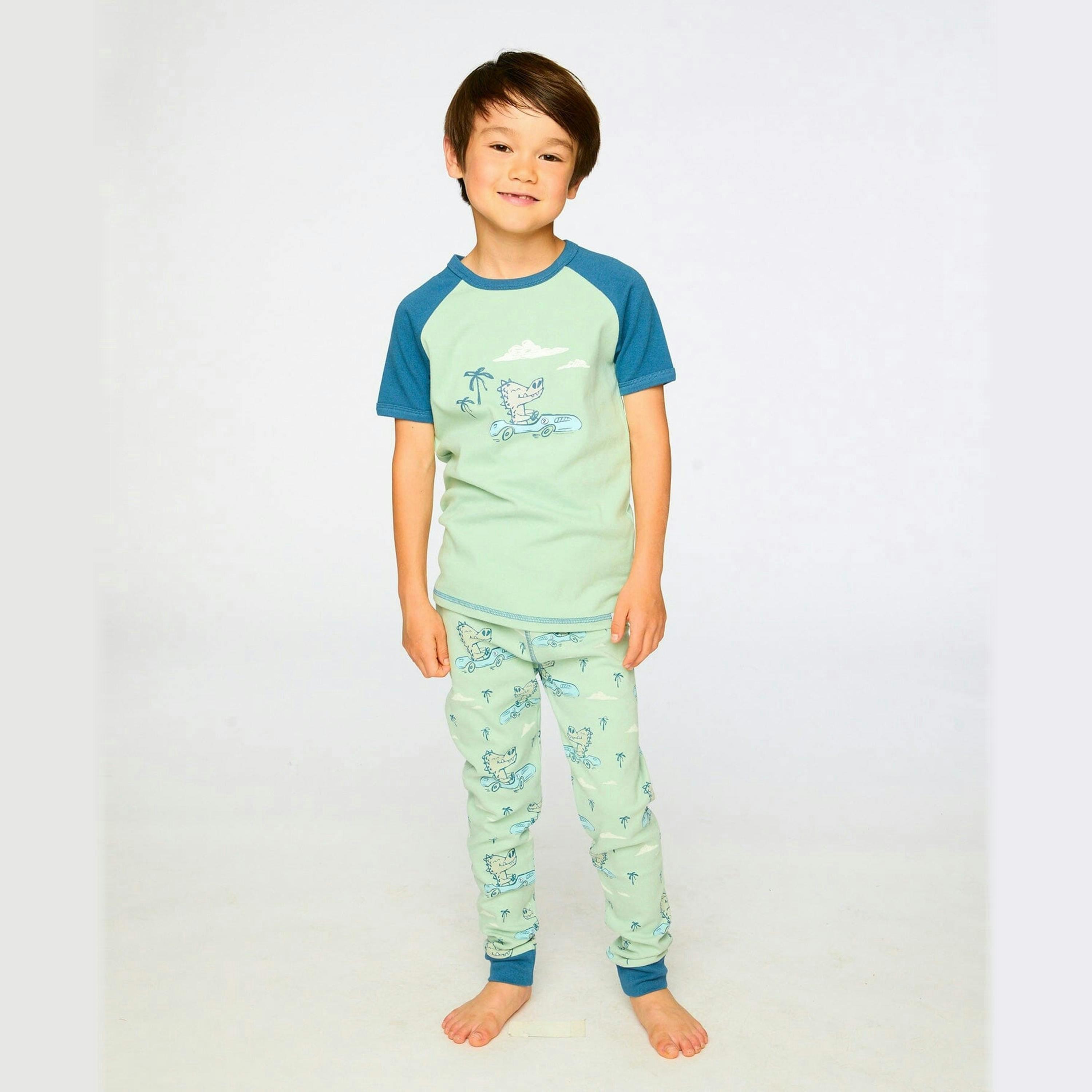 Organic Cotton Two-Piece Pyjama Set Green Crocodile Print , view 2 of 5