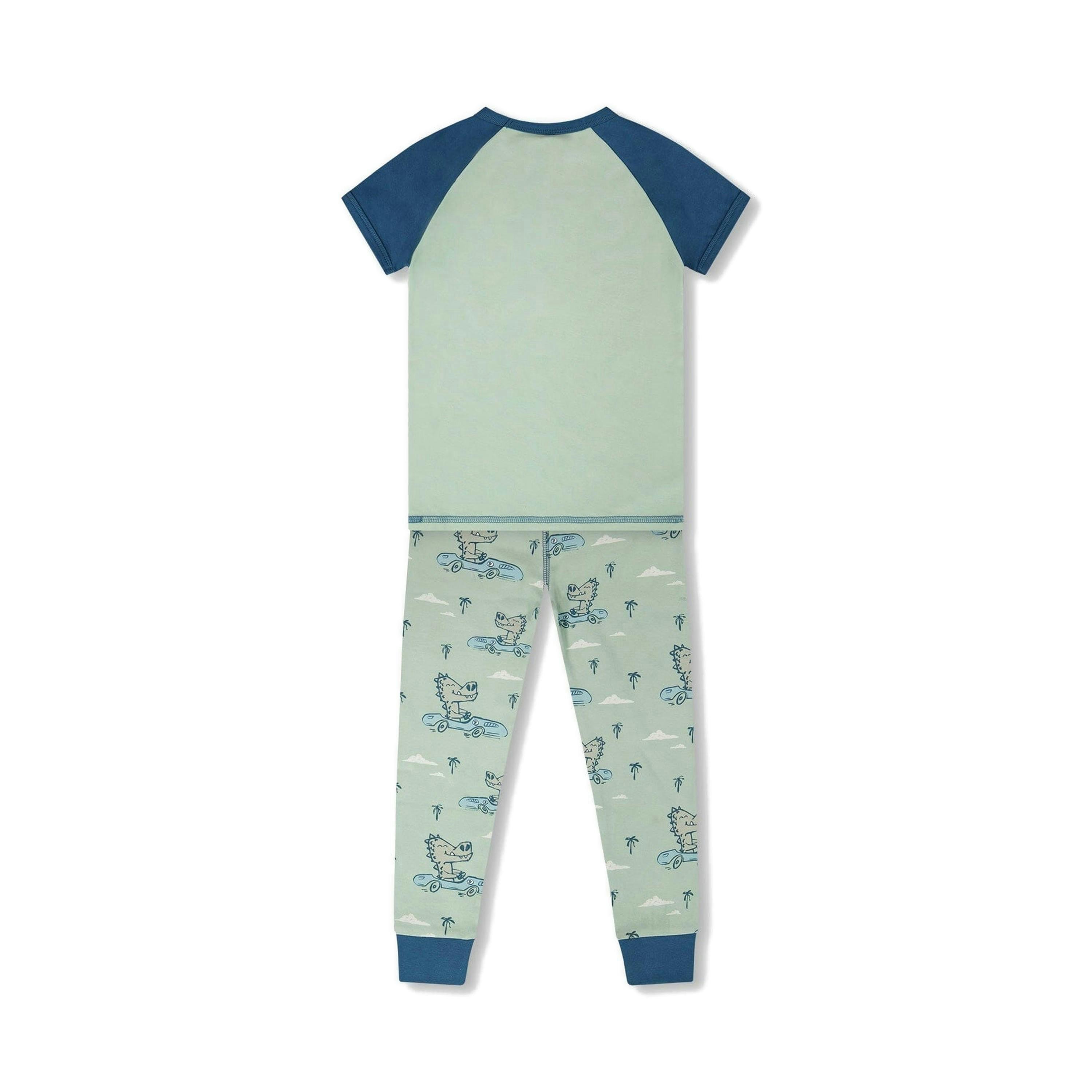 Organic Cotton Two-Piece Pyjama Set Green Crocodile Print , view 3 of 5