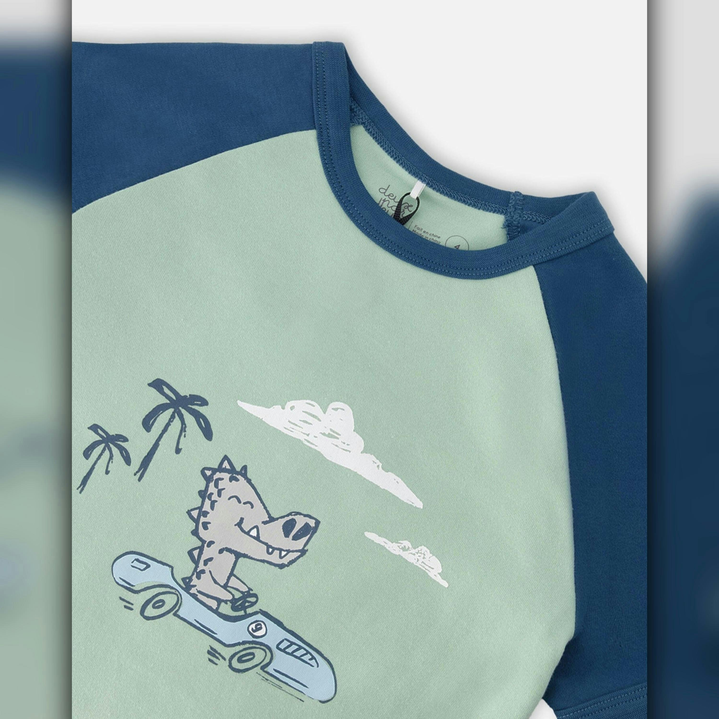 Organic Cotton Two-Piece Pyjama Set Green Crocodile Print , view 4 of 5