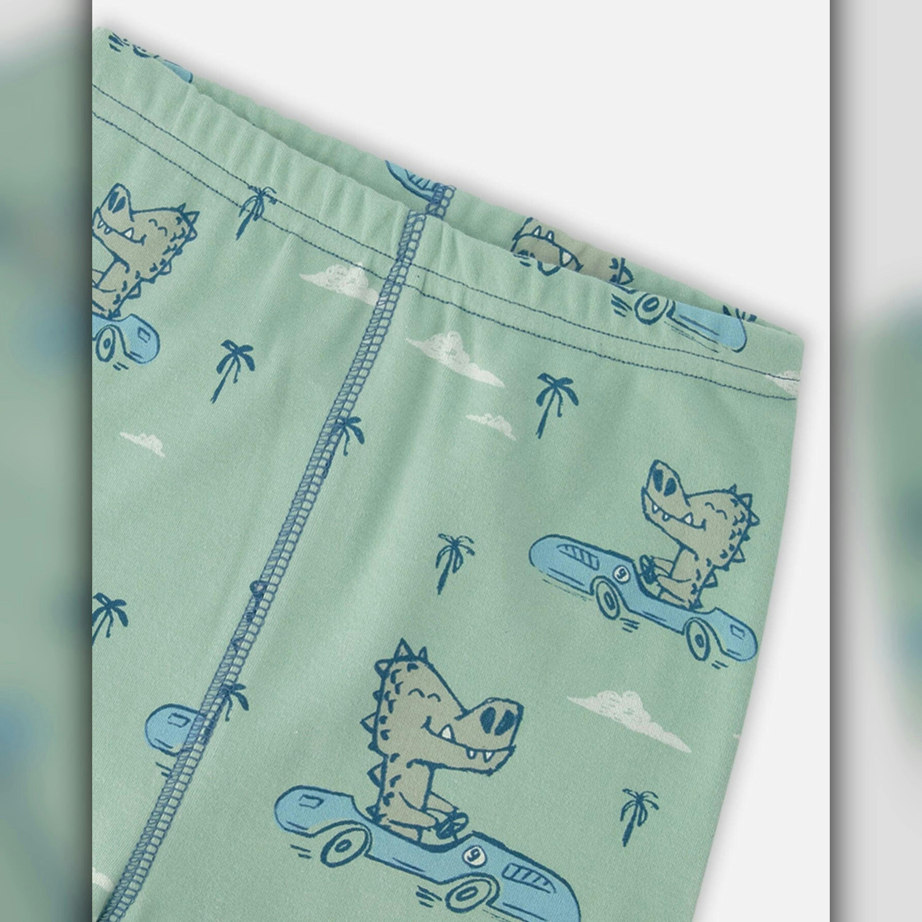 Organic Cotton Two-Piece Pyjama Set Green Crocodile Print , view 5 of 5
