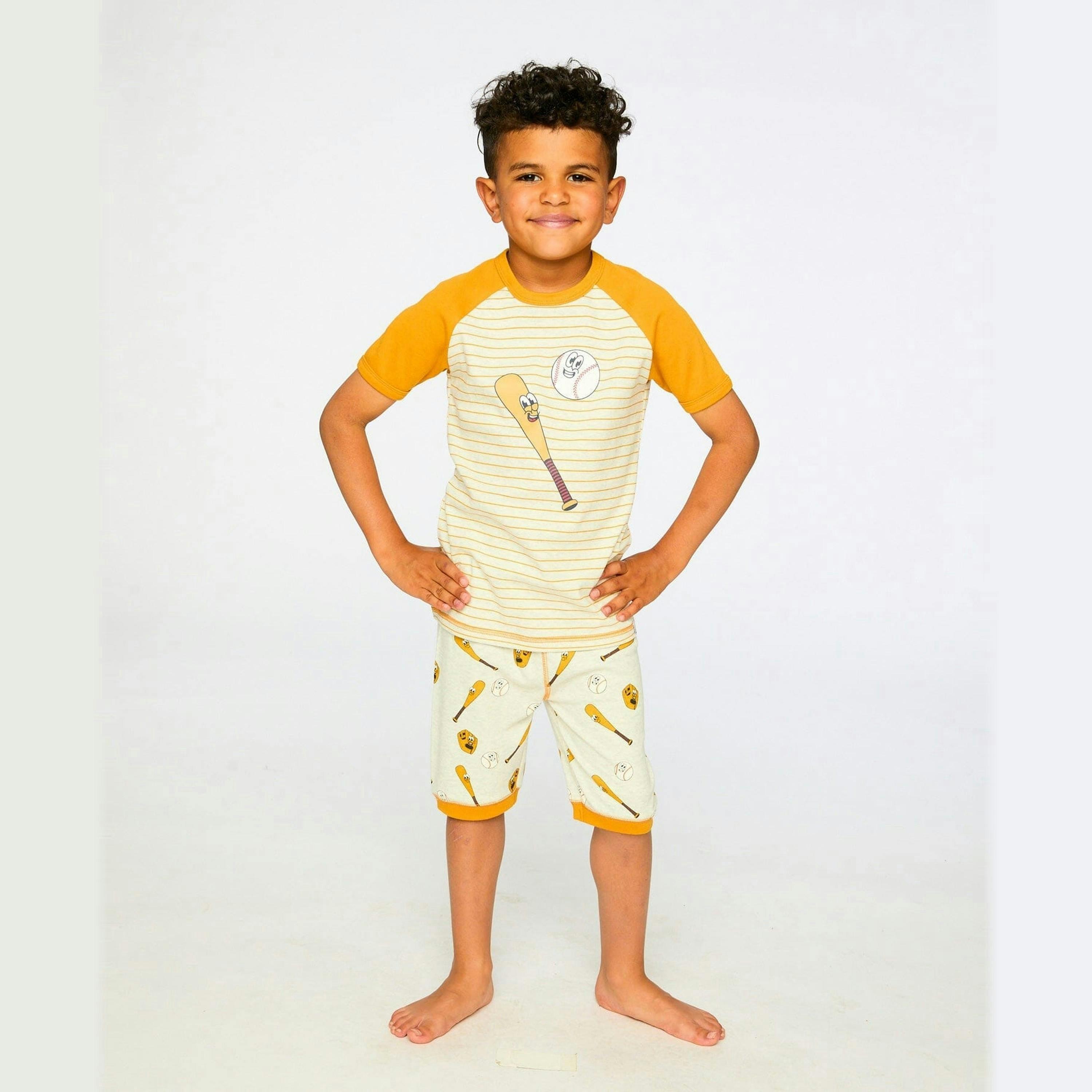 Organic Cotton Two-Piece Pyjama Set Grey Mix Baseball Print , view 2 of 5