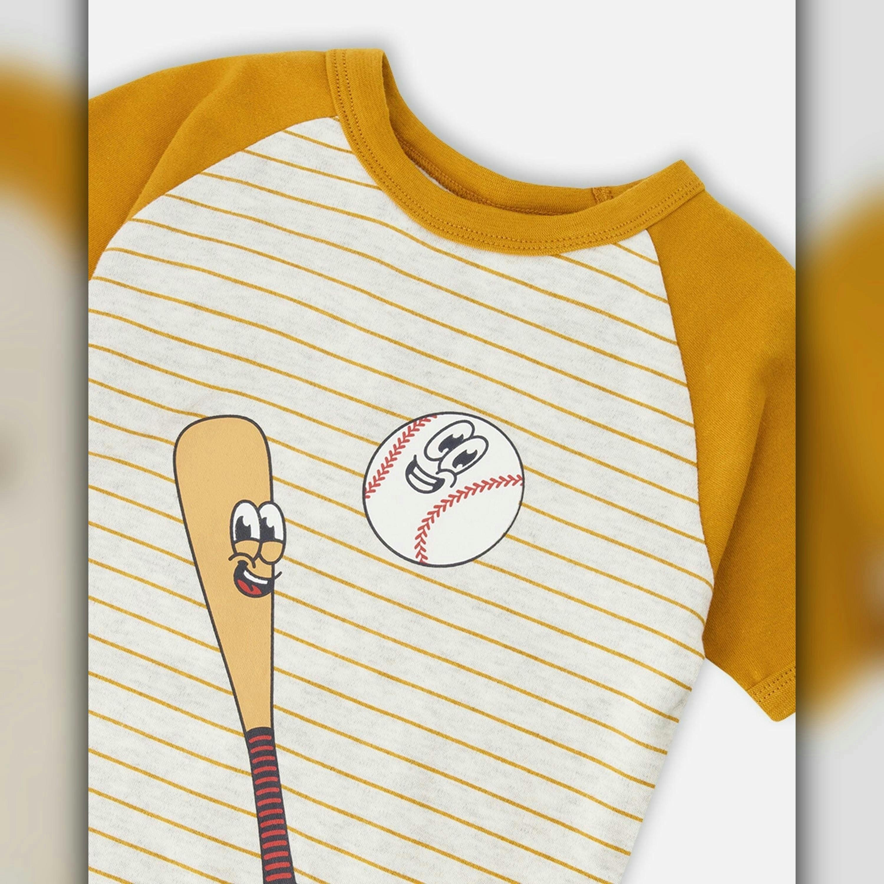 Organic Cotton Two-Piece Pyjama Set Grey Mix Baseball Print , view 4 of 5