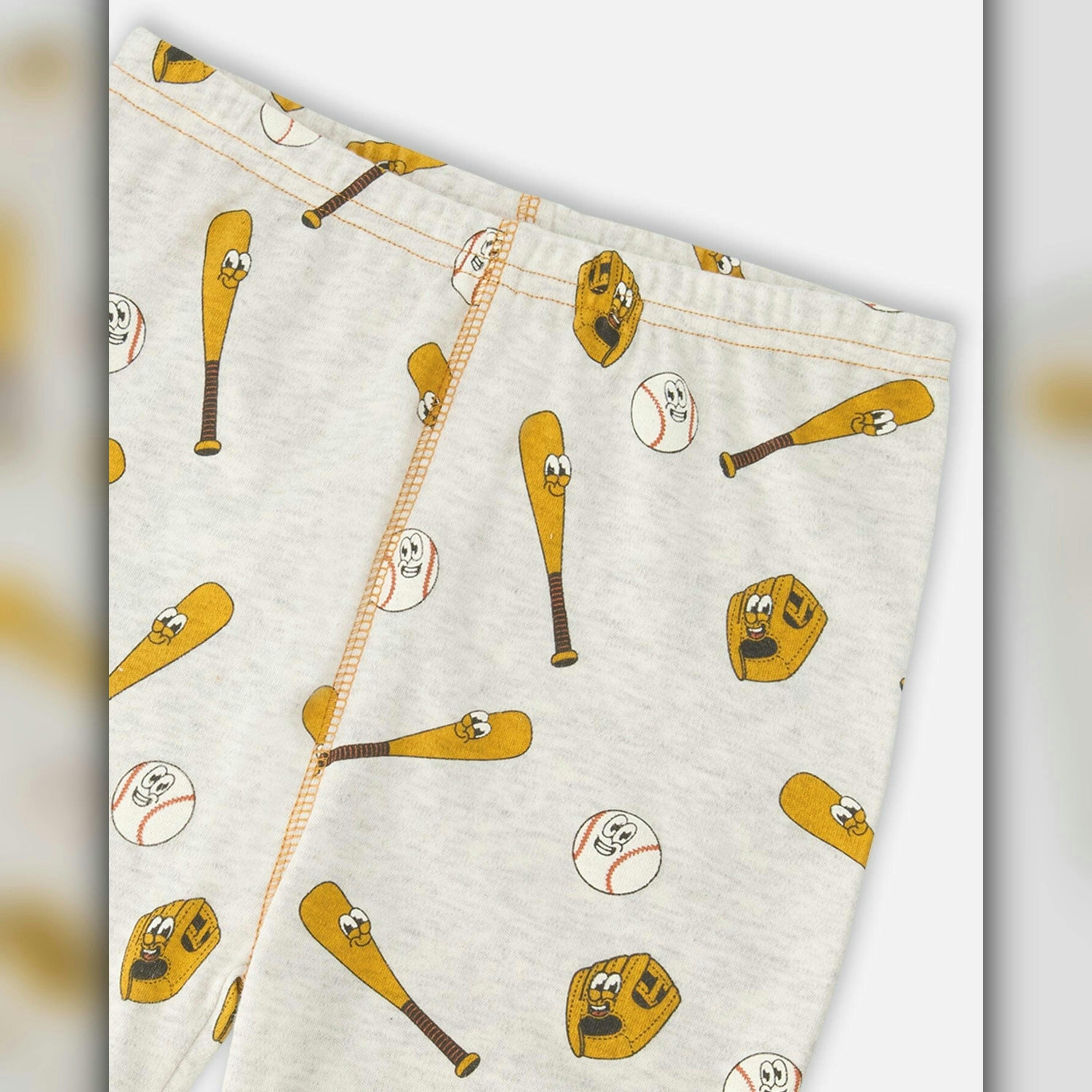 Organic Cotton Two-Piece Pyjama Set Grey Mix Baseball Print , view 5 of 5