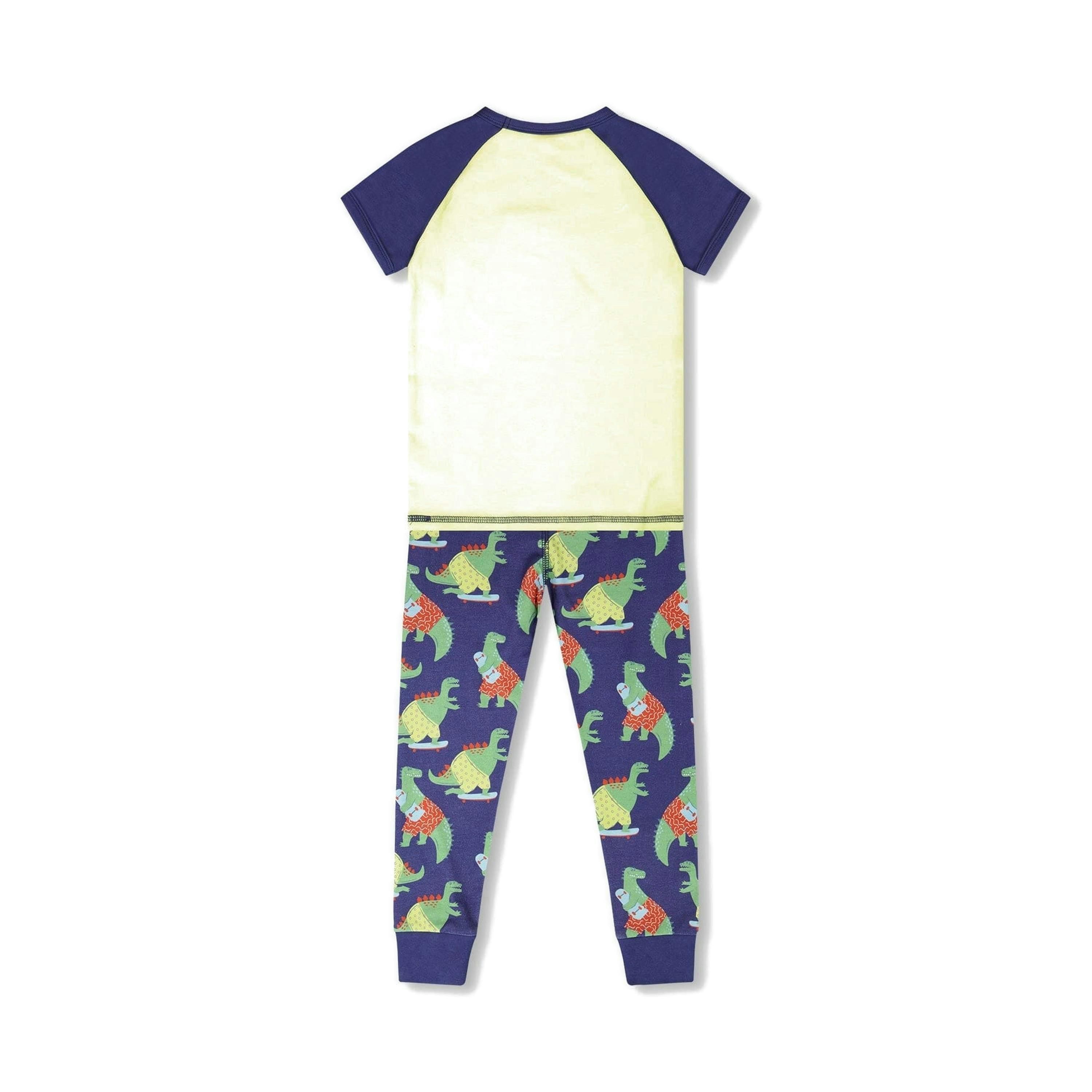 Organic Cotton Two-Piece Pyjama Set Blue Dino Print , view 3 of 5