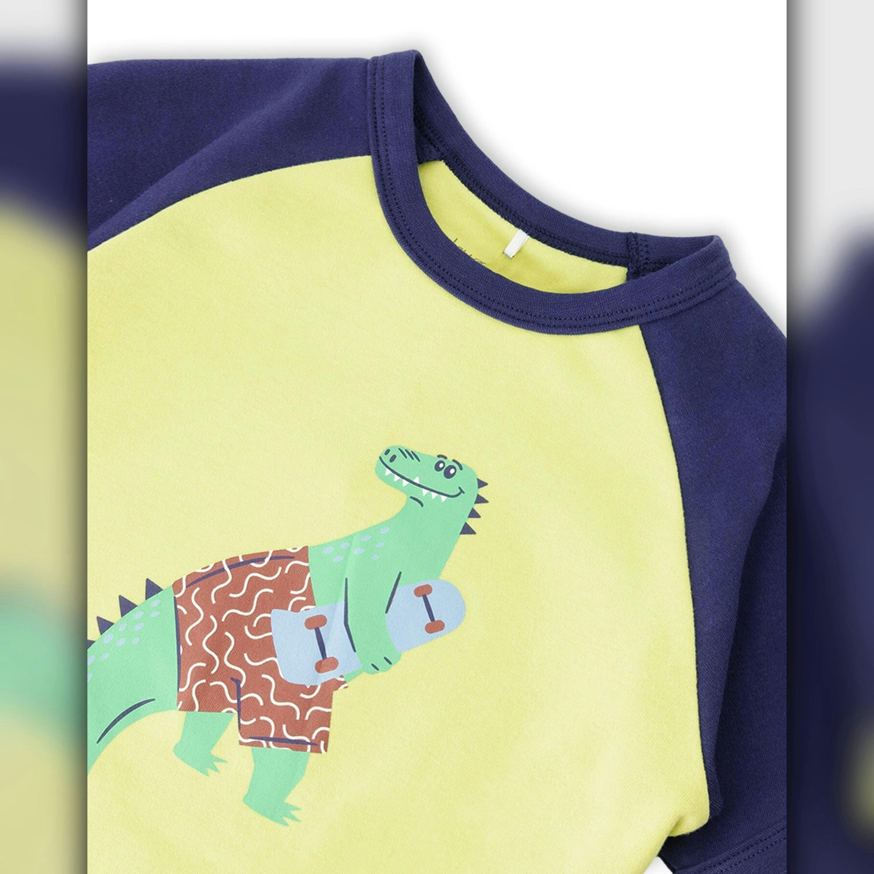 Organic Cotton Two-Piece Pyjama Set Blue Dino Print , view 4 of 5
