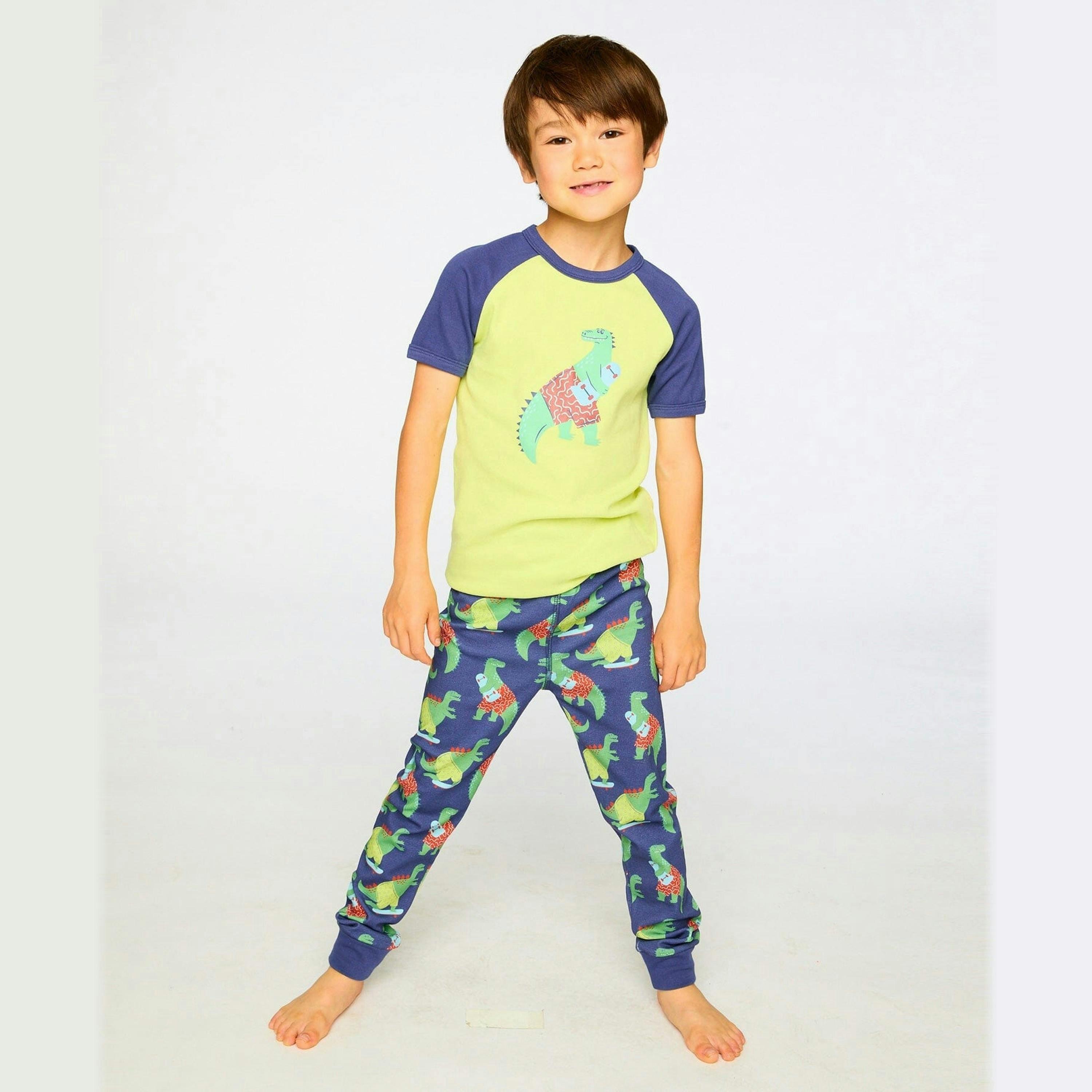 Organic Cotton Two-Piece Pyjama Set Blue Dino Print , view 2 of 5