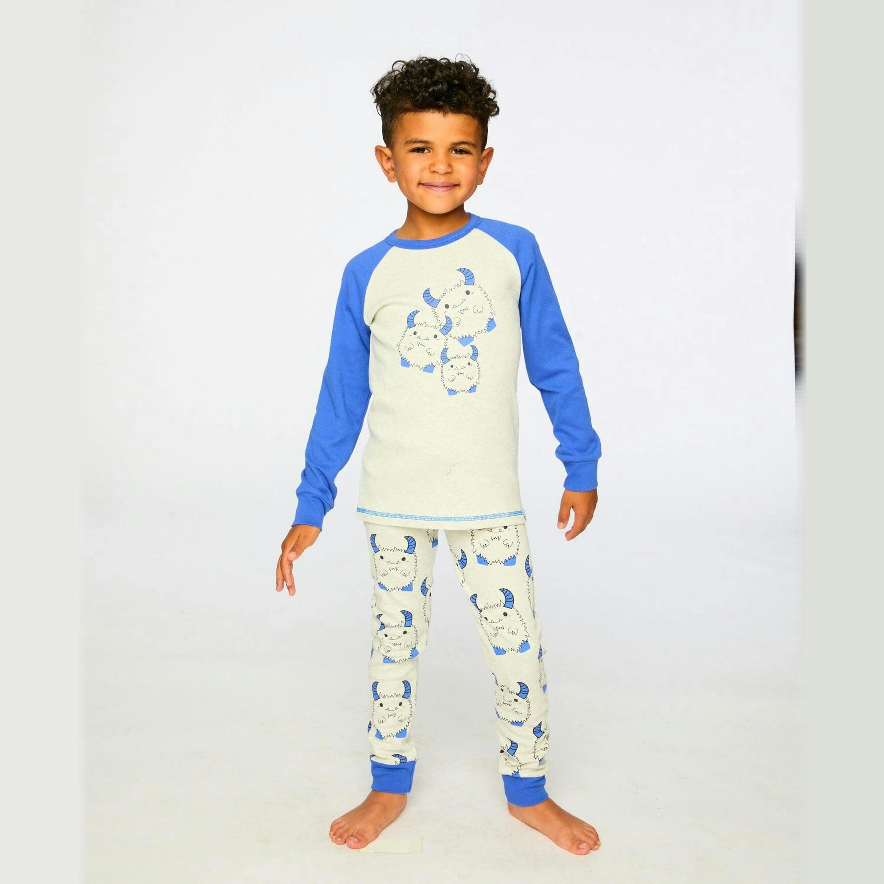 Organic Cotton Two-Piece Pyjama Set Grey Mix Monster Print , view 2 of 5