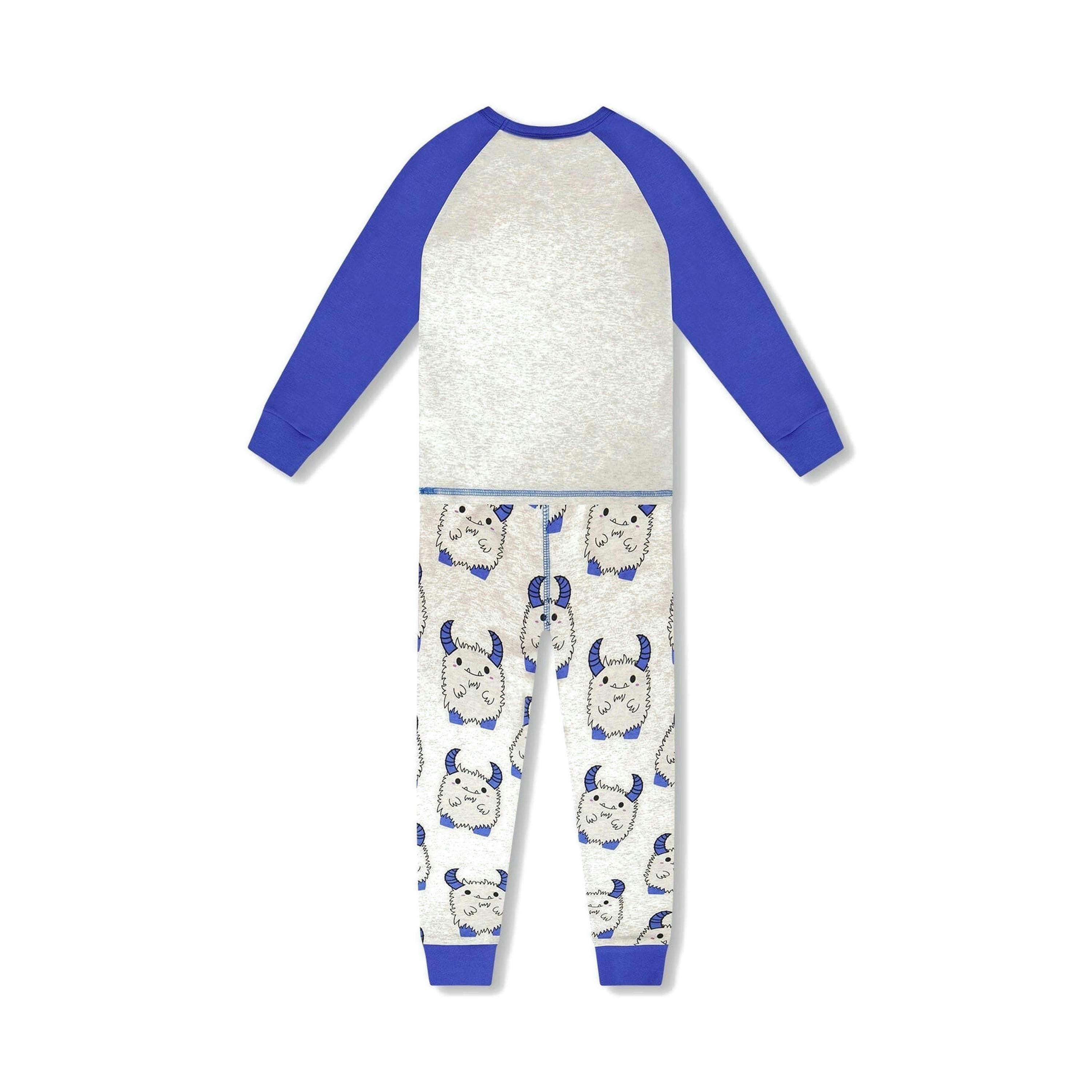 Organic Cotton Two-Piece Pyjama Set Grey Mix Monster Print , view 3 of 5