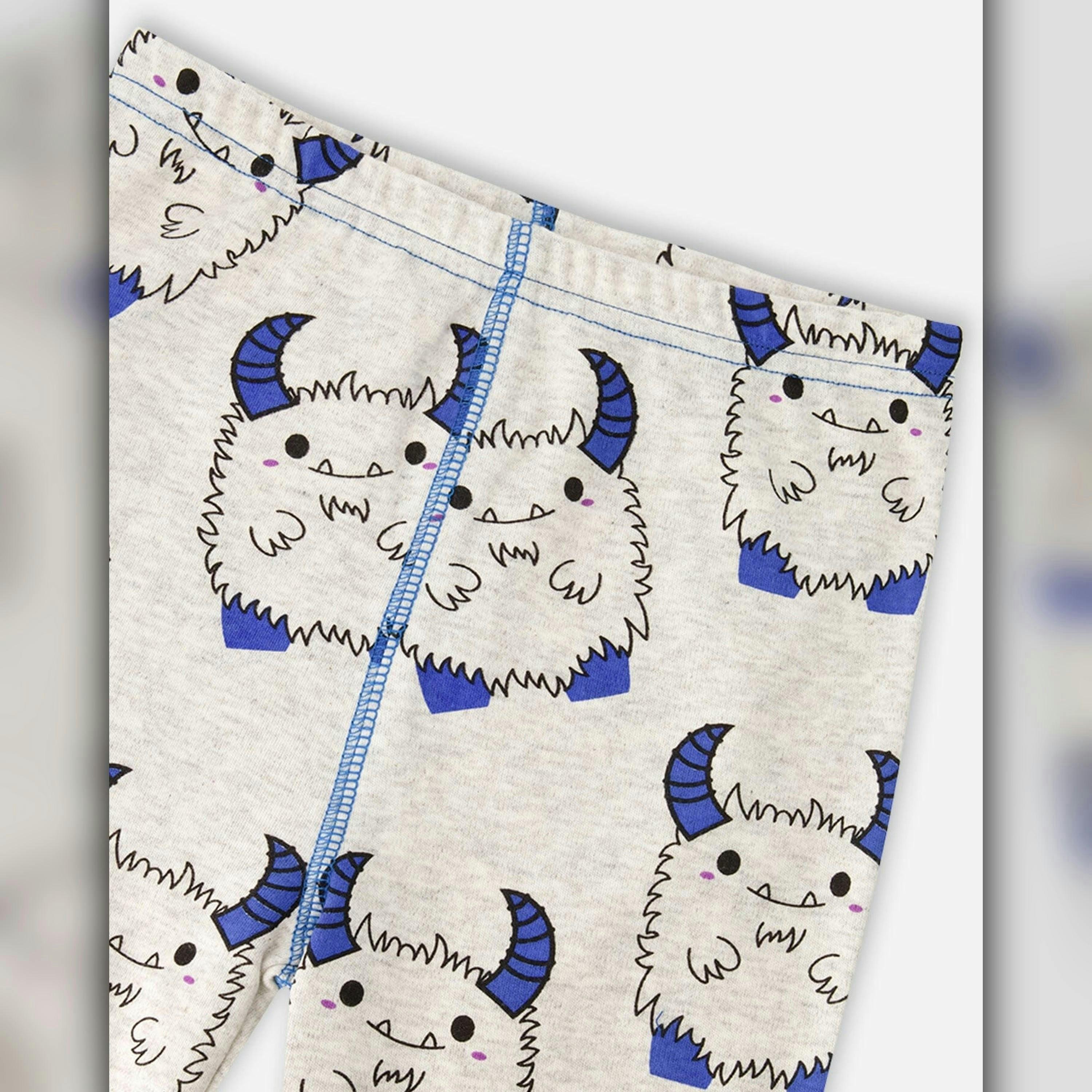 Organic Cotton Two-Piece Pyjama Set Grey Mix Monster Print , view 4 of 5