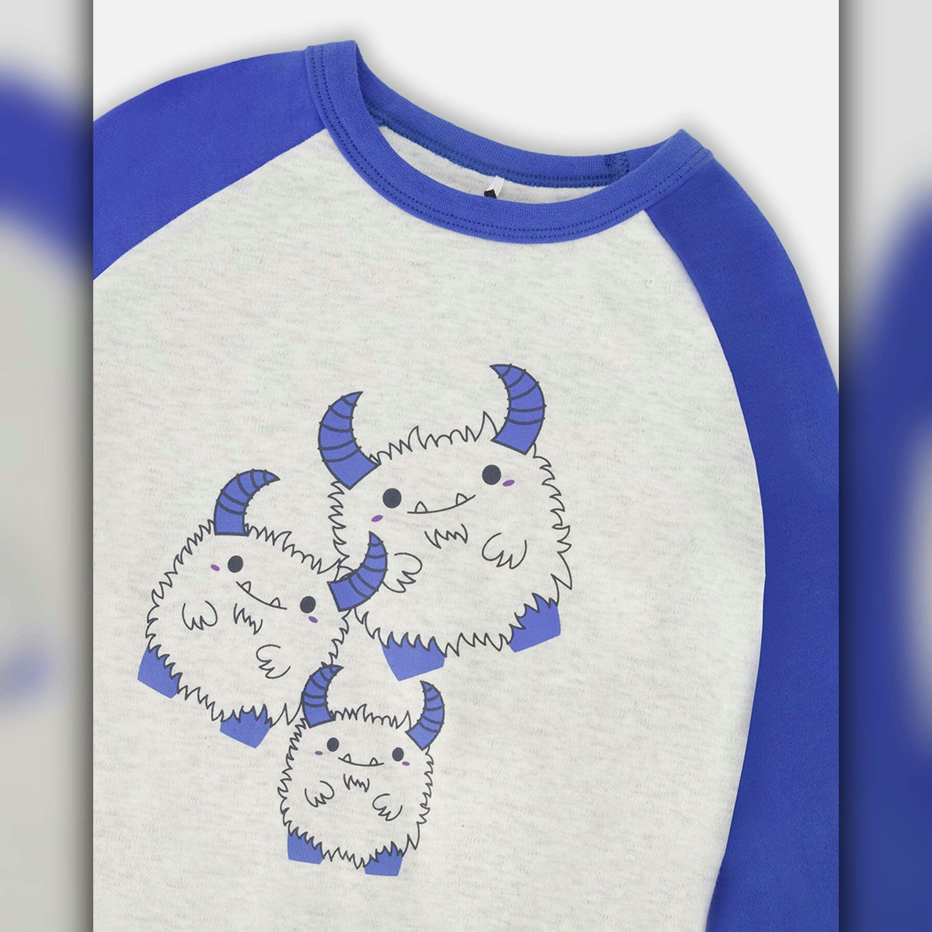 Organic Cotton Two-Piece Pyjama Set Grey Mix Monster Print , view 5 of 5