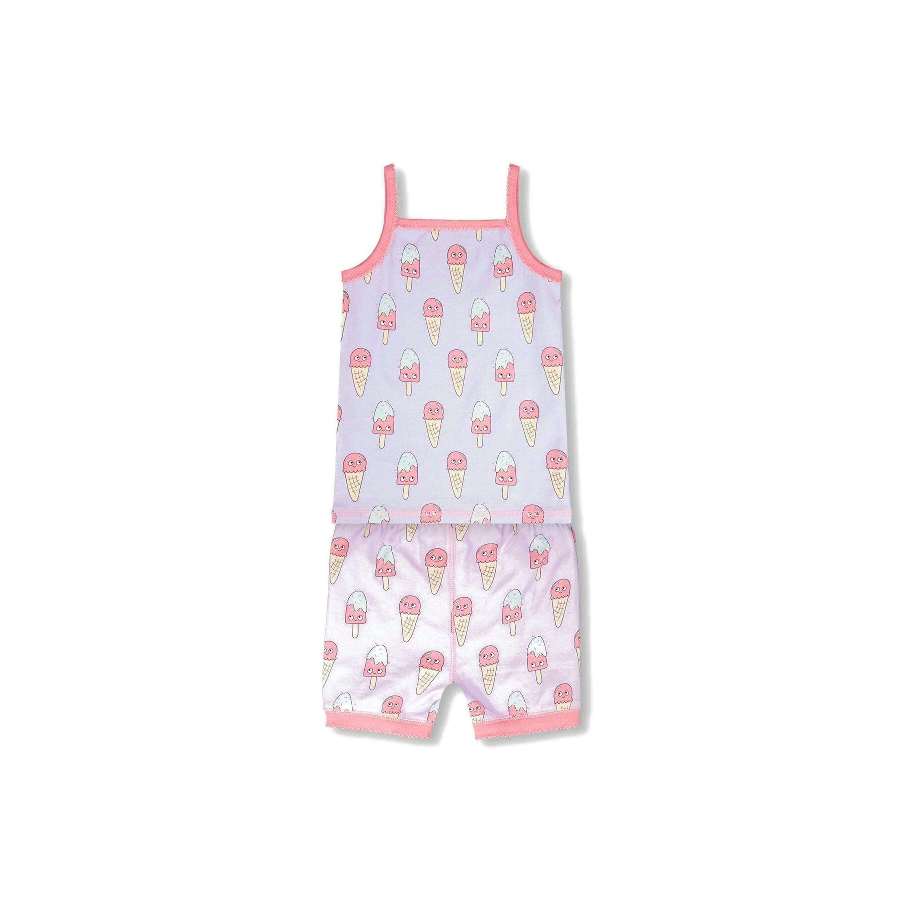 Organic Cotton Two-Piece Pyjama Set Lilac Printed Ice Creams , view 3 of 5