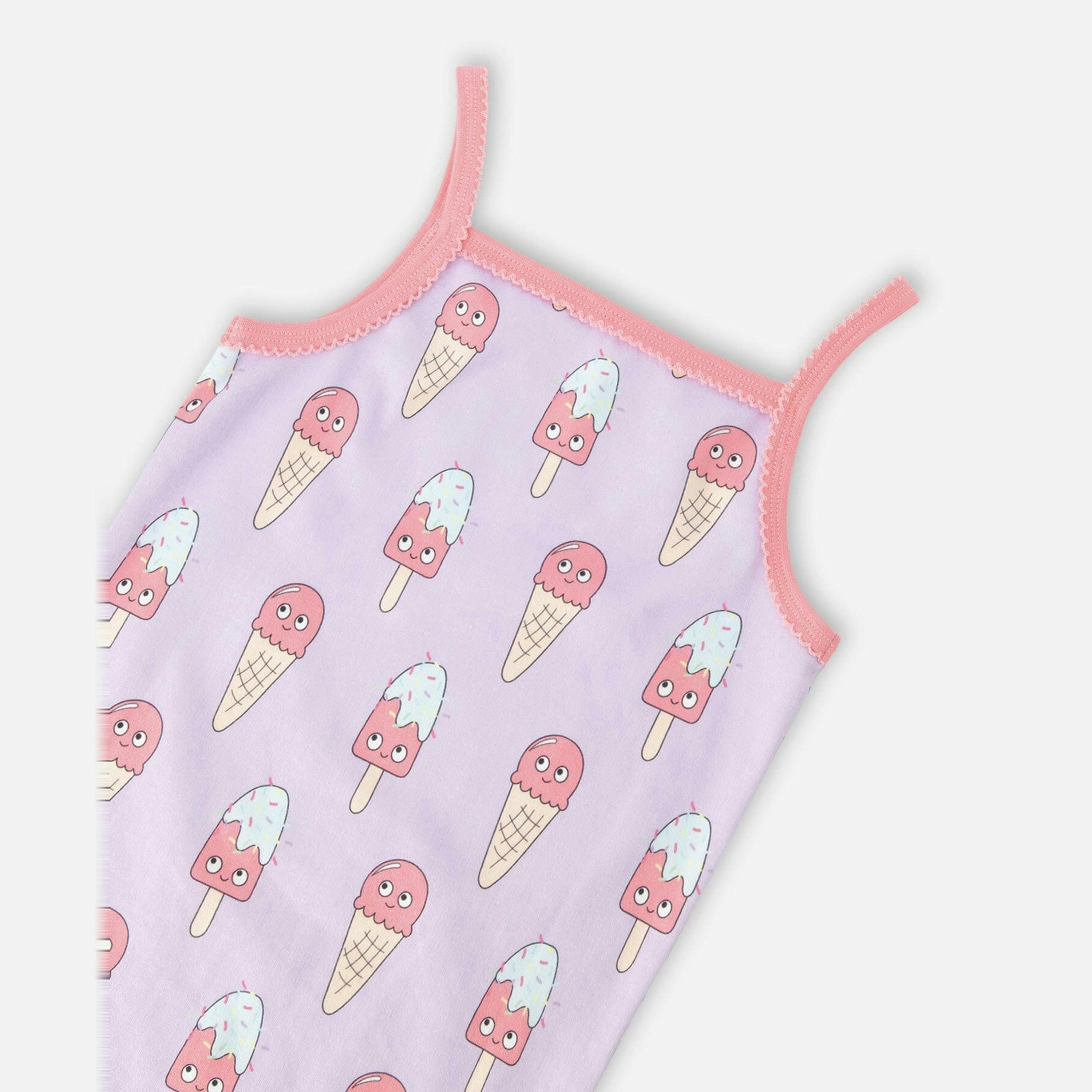 Organic Cotton Two-Piece Pyjama Set Lilac Printed Ice Creams , view 4 of 5
