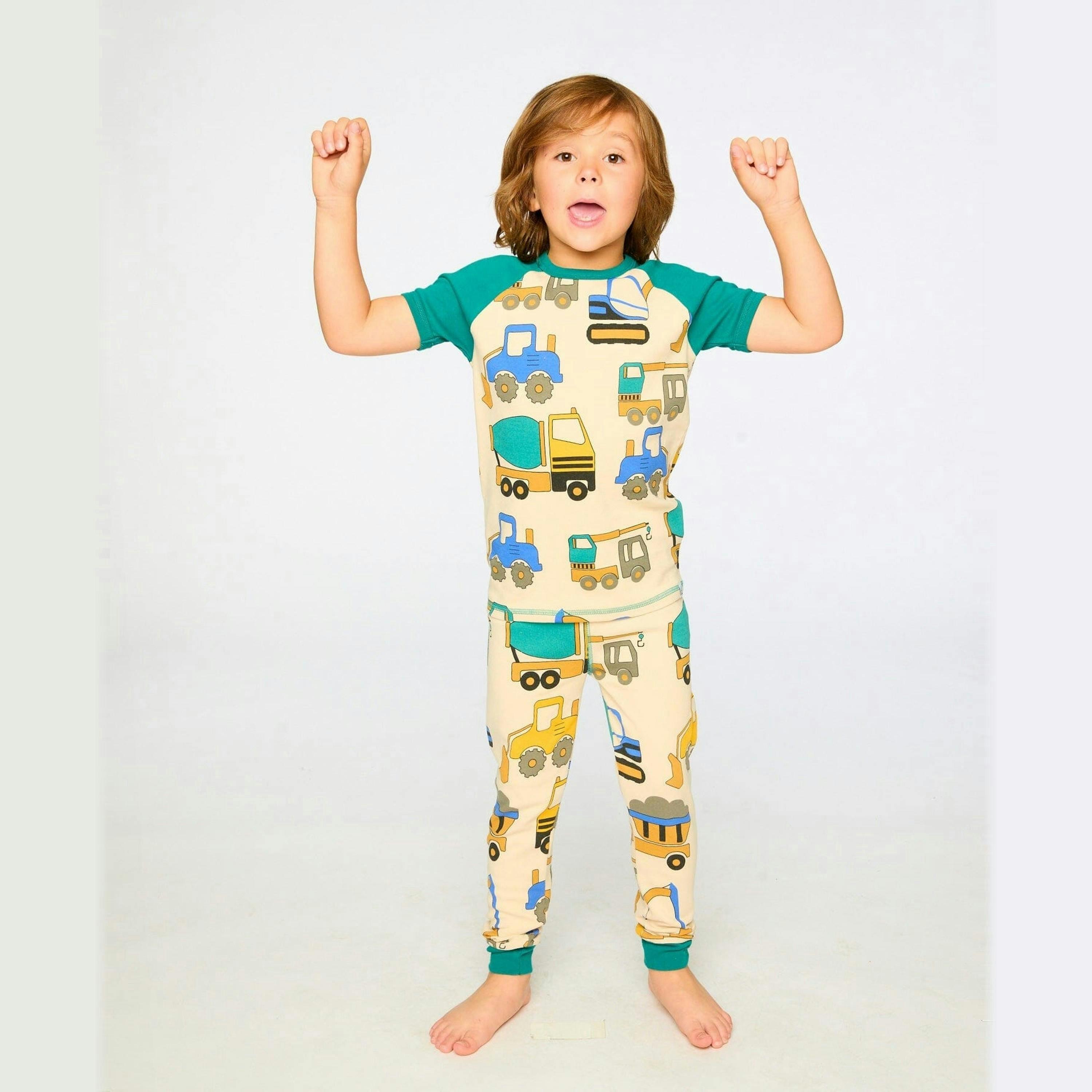 Organic Cotton Two-Piece Pyjama Set Beige Truck Print , view 2 of 5