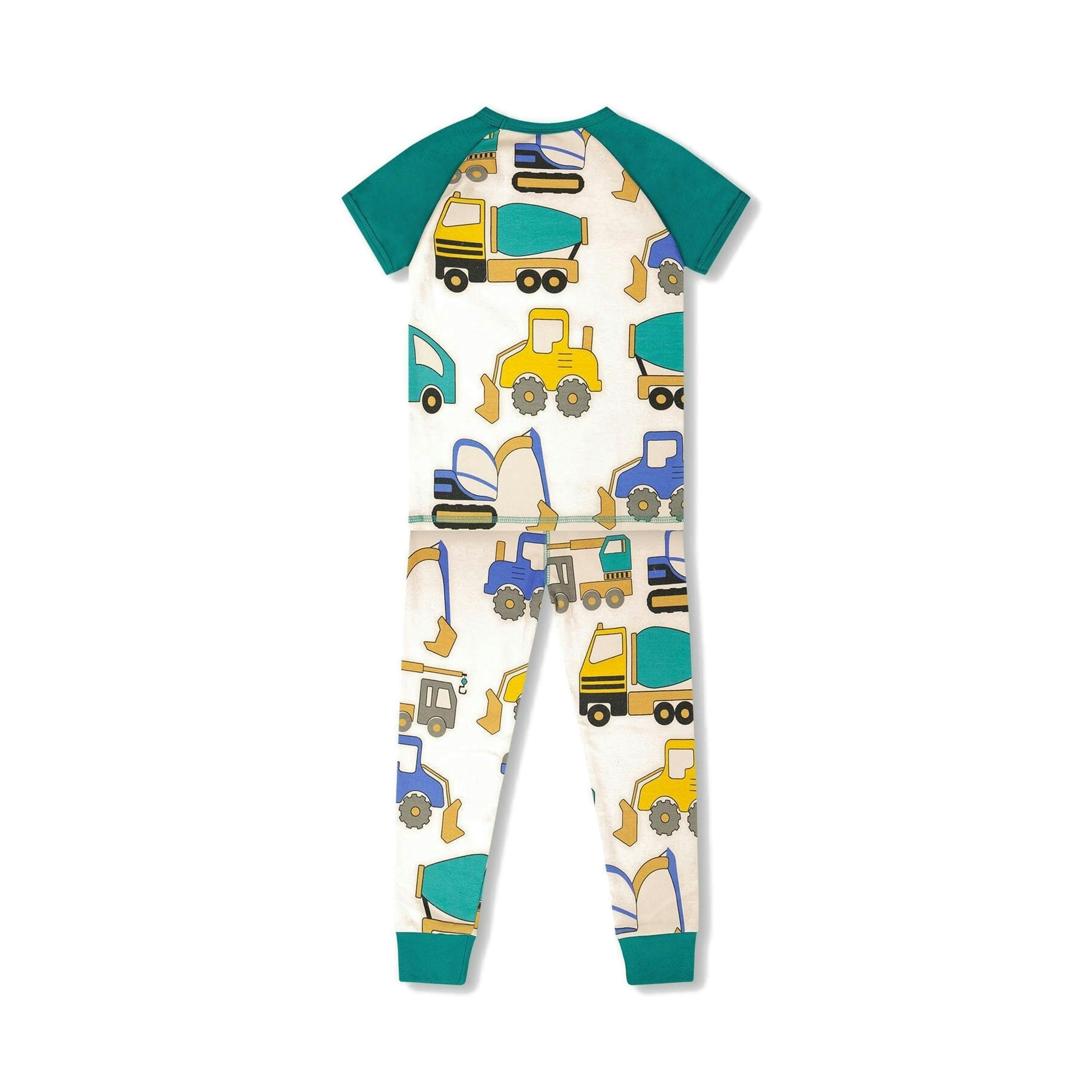 Organic Cotton Two-Piece Pyjama Set Beige Truck Print , view 3 of 5