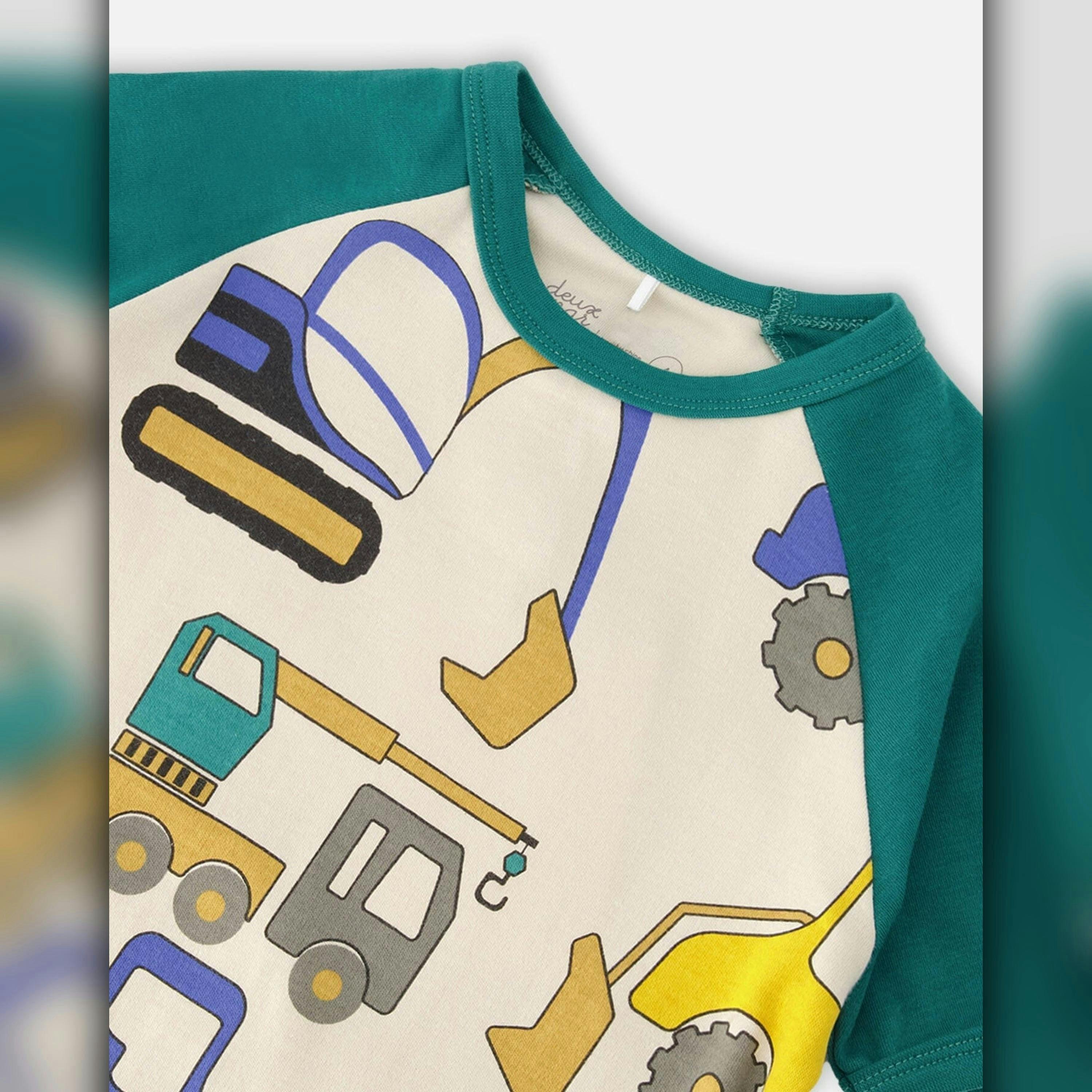 Organic Cotton Two-Piece Pyjama Set Beige Truck Print , view 4 of 5
