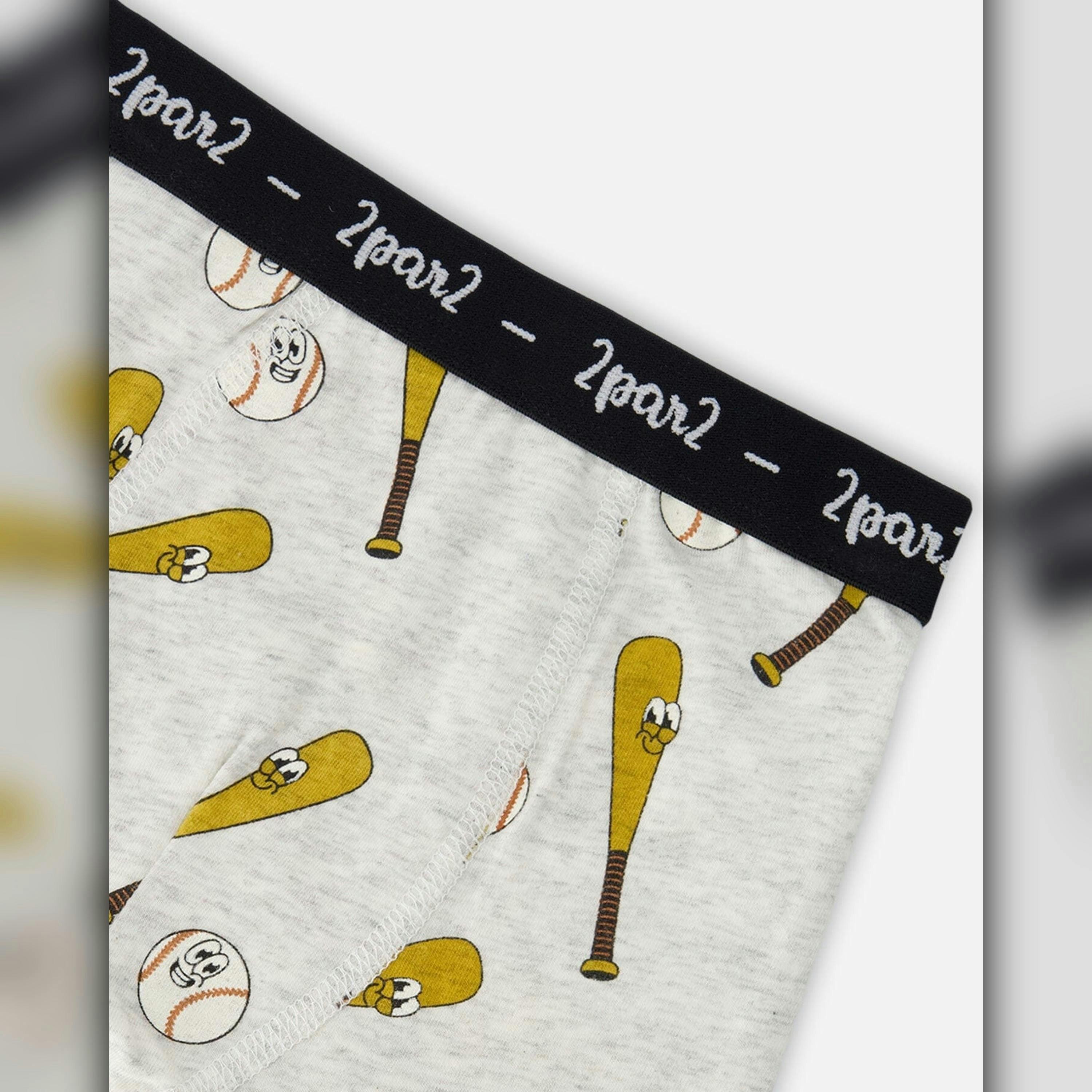 Organic Cotton Boxer Grey Mix Baseball Print , view 3 of 3