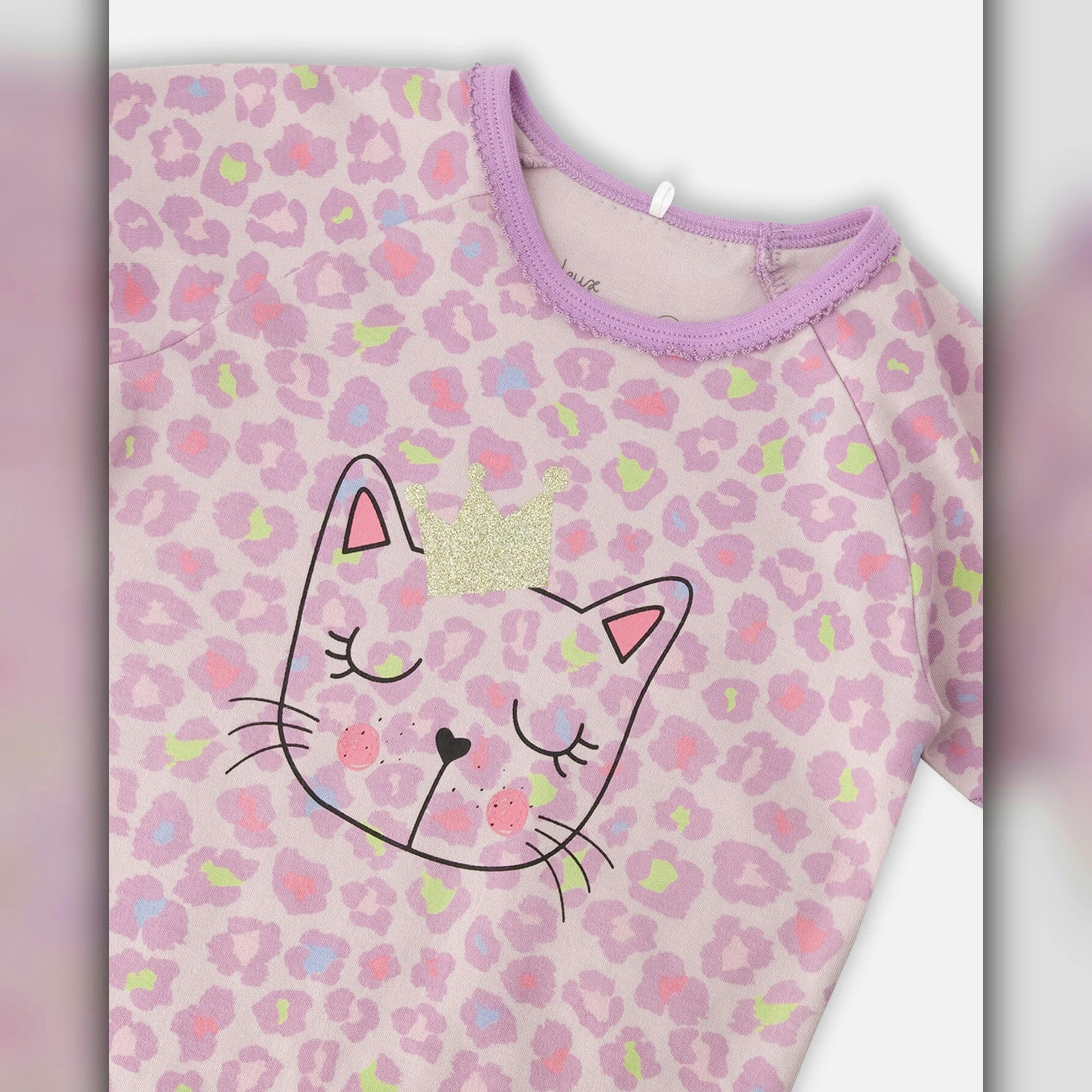 Organic Cotton Two-Piece Pyjama Set Purple Animal Print , view 4 of 5