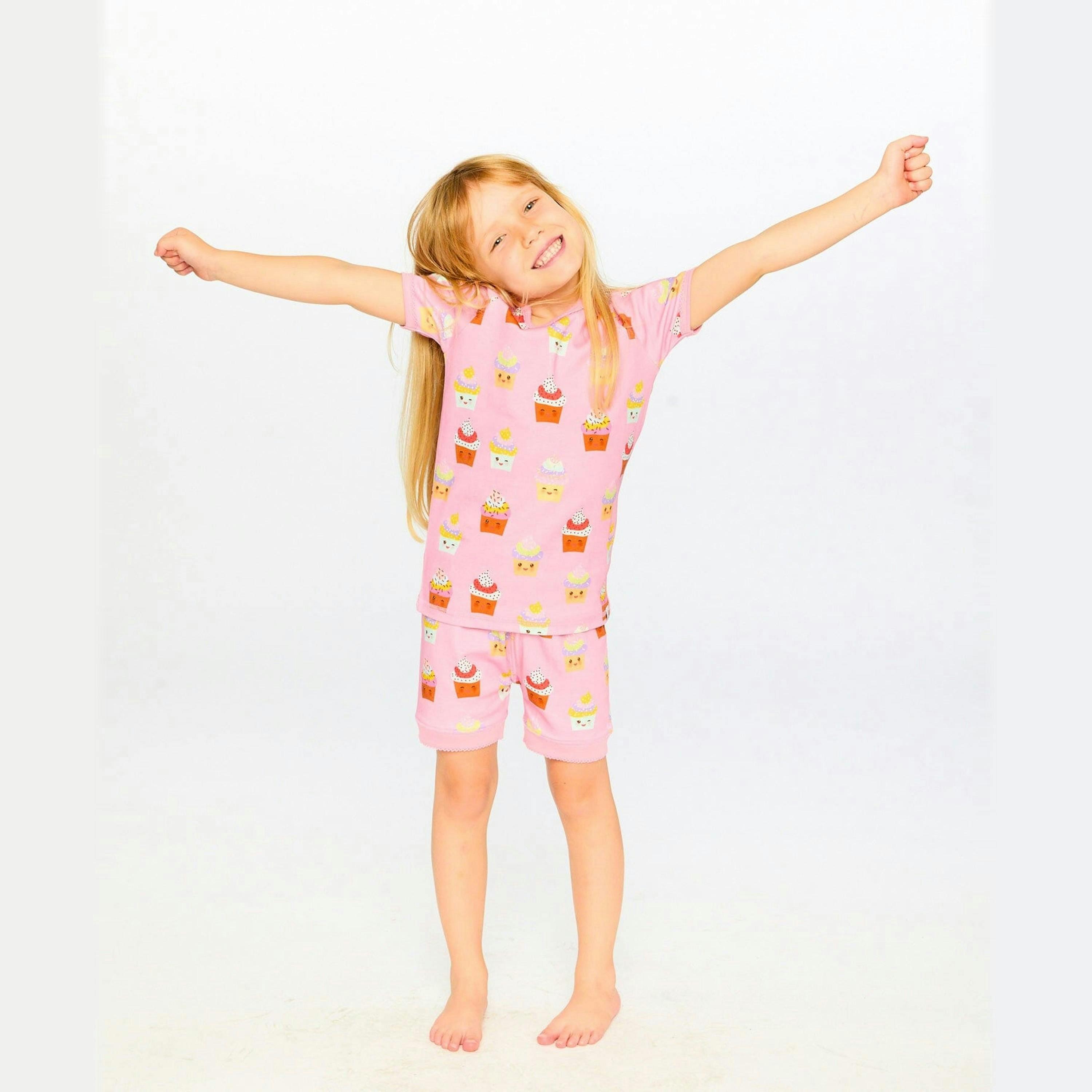 Organic Cotton Two-Piece Pyjama Set Pink Cupcake Print , view 2 of 5