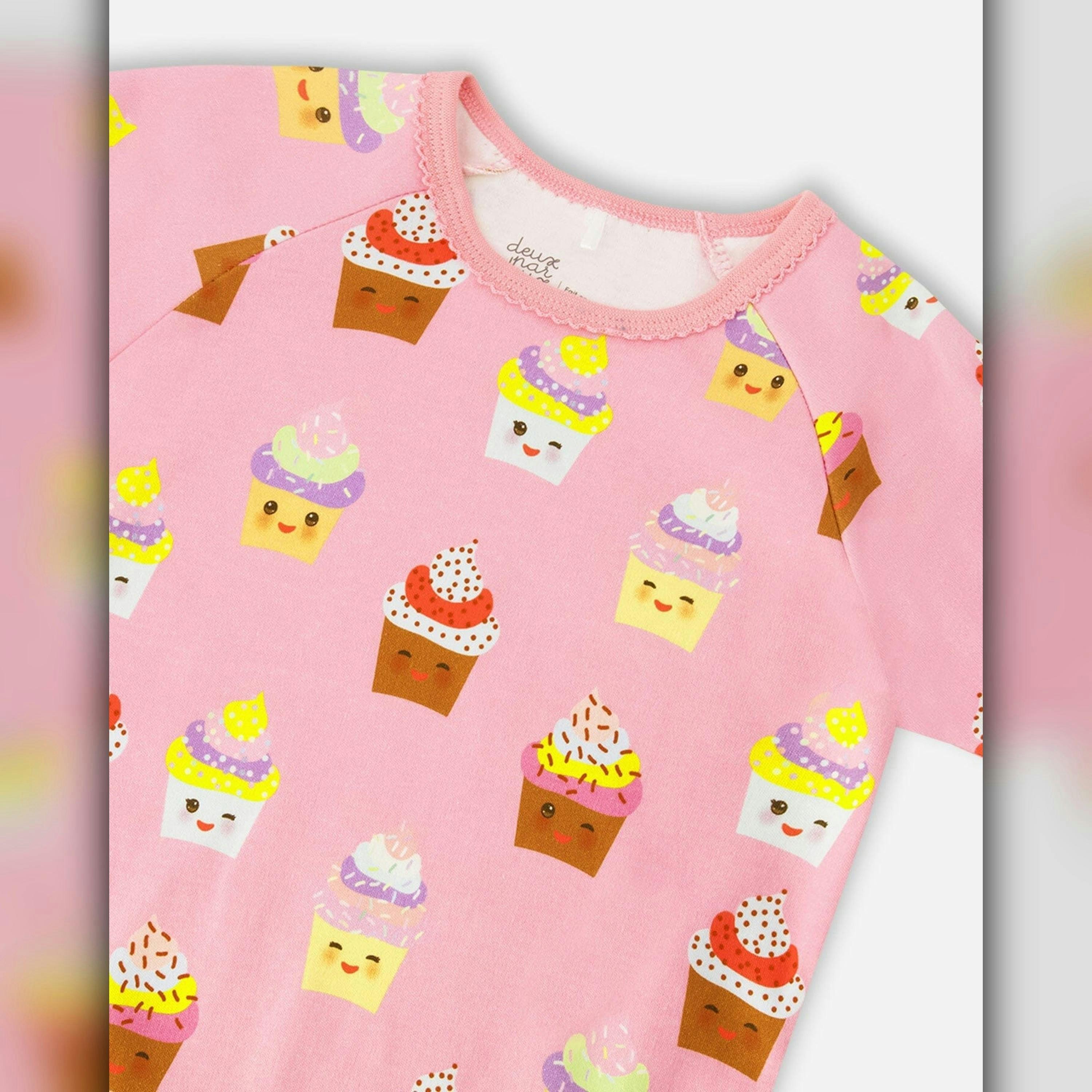 Organic Cotton Two-Piece Pyjama Set Pink Cupcake Print , view 4 of 5