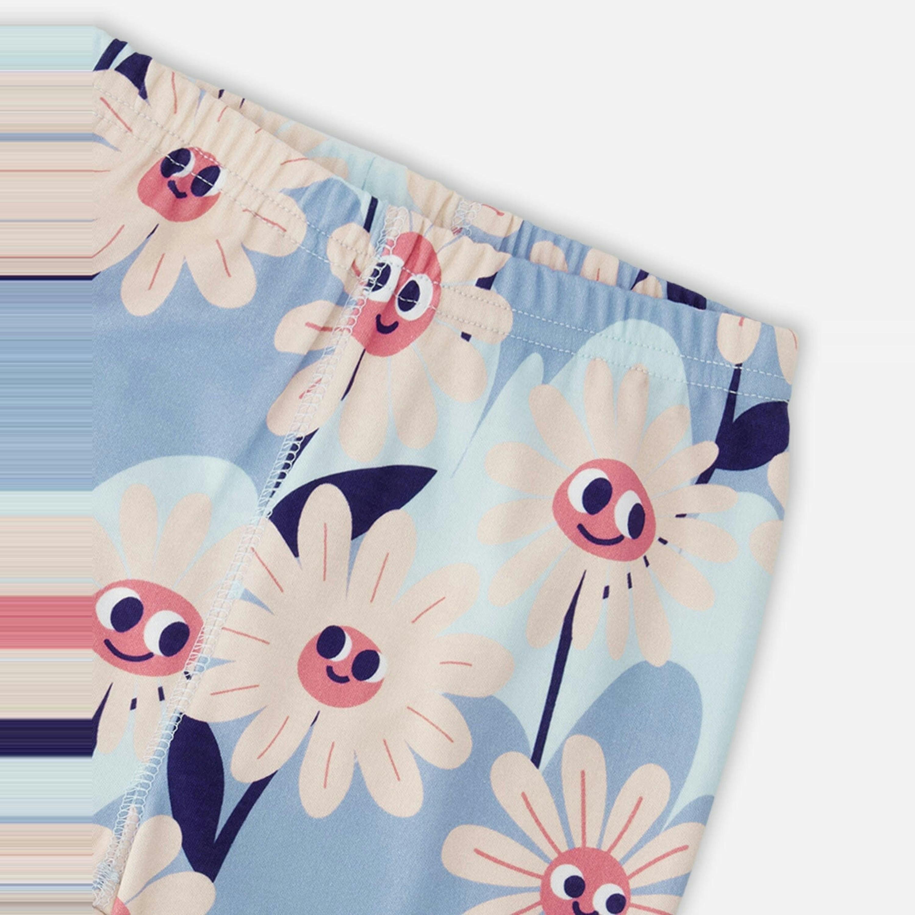 Organic Cotton Two-Piece Pyjama Set Blue Smiling Flower Print , view 4 of 4