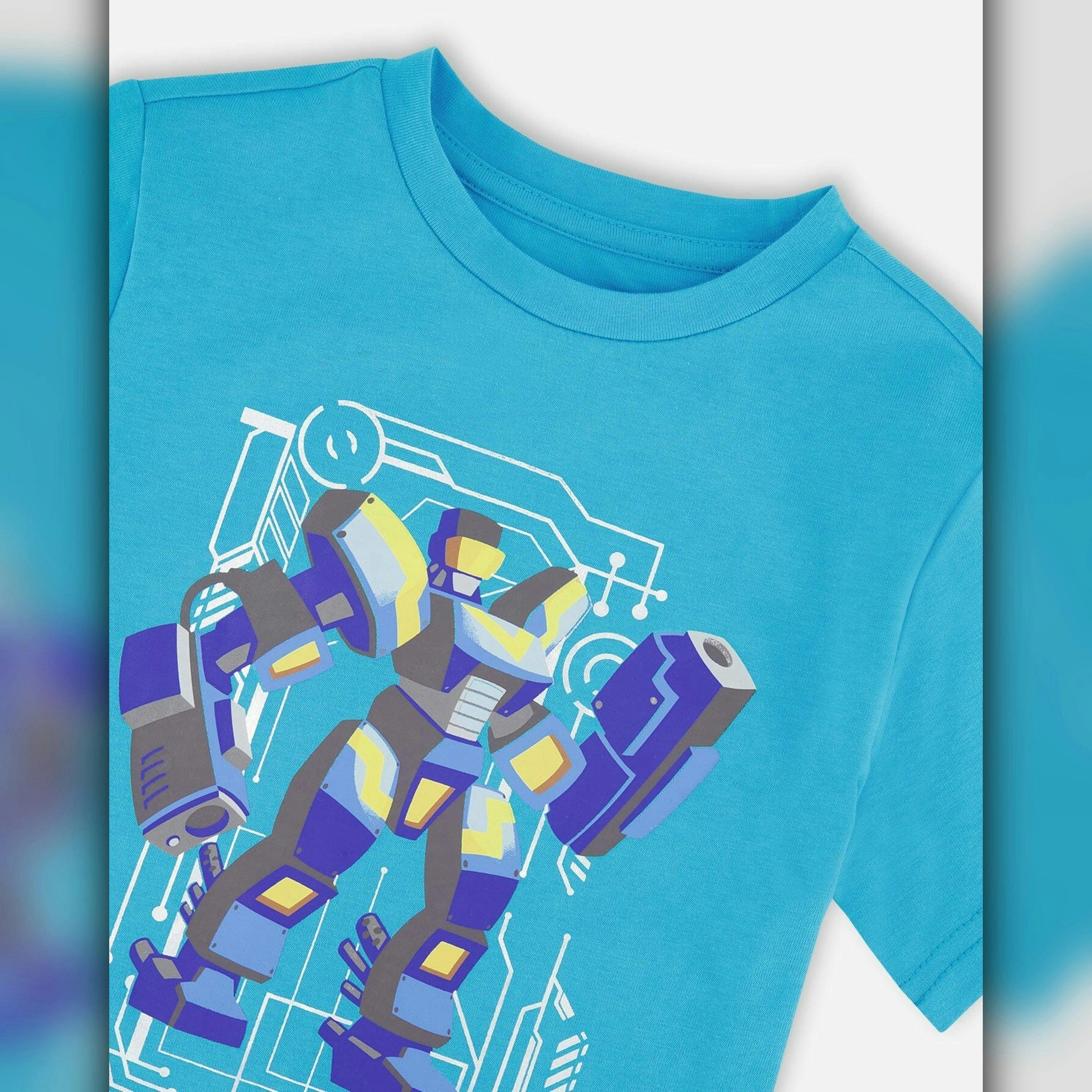 Organic Cotton Jersey T-Shirt With Print Sky Blue , view 3 of 3