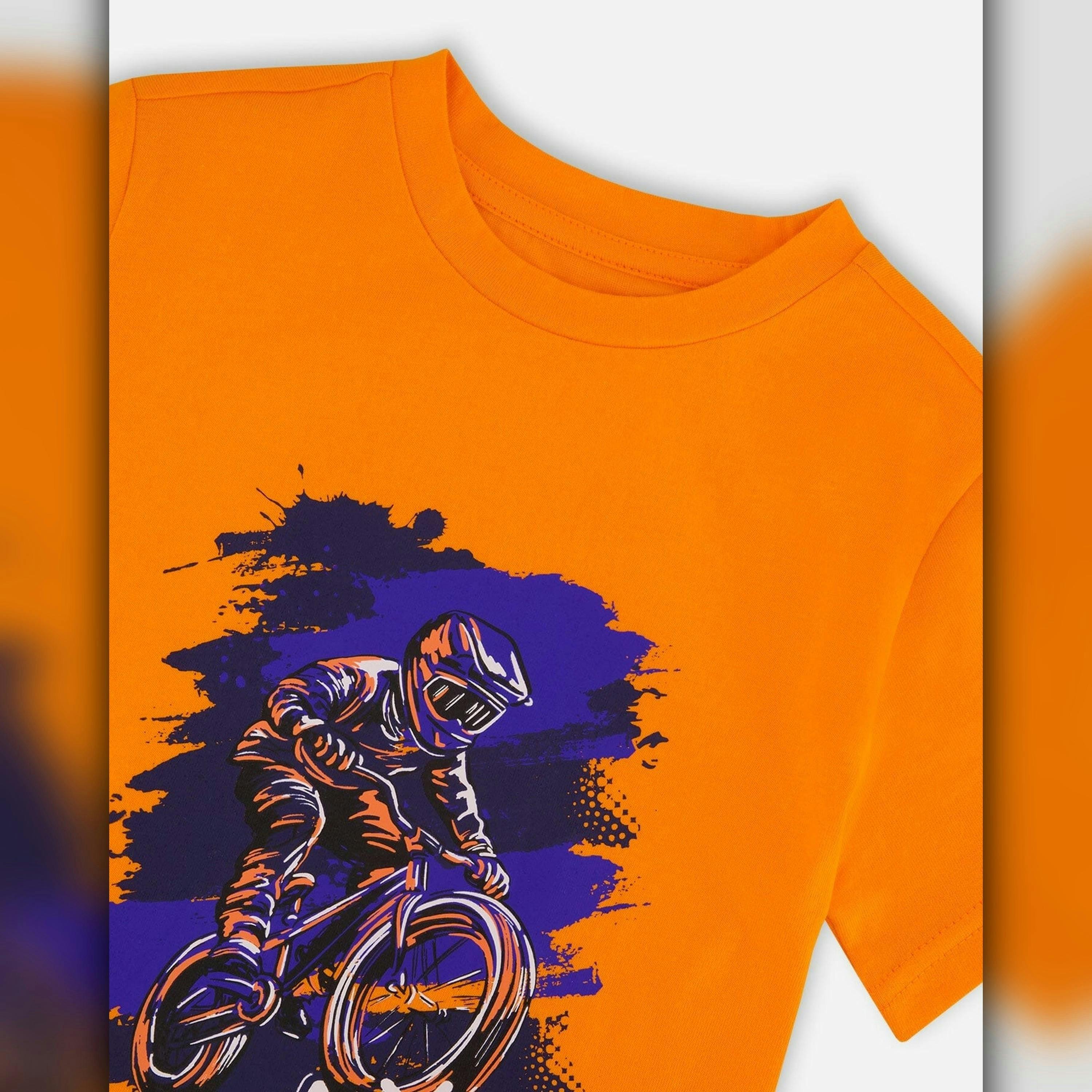 Organic Cotton Jersey T-Shirt With Bmx Print Orange , view 4 of 4