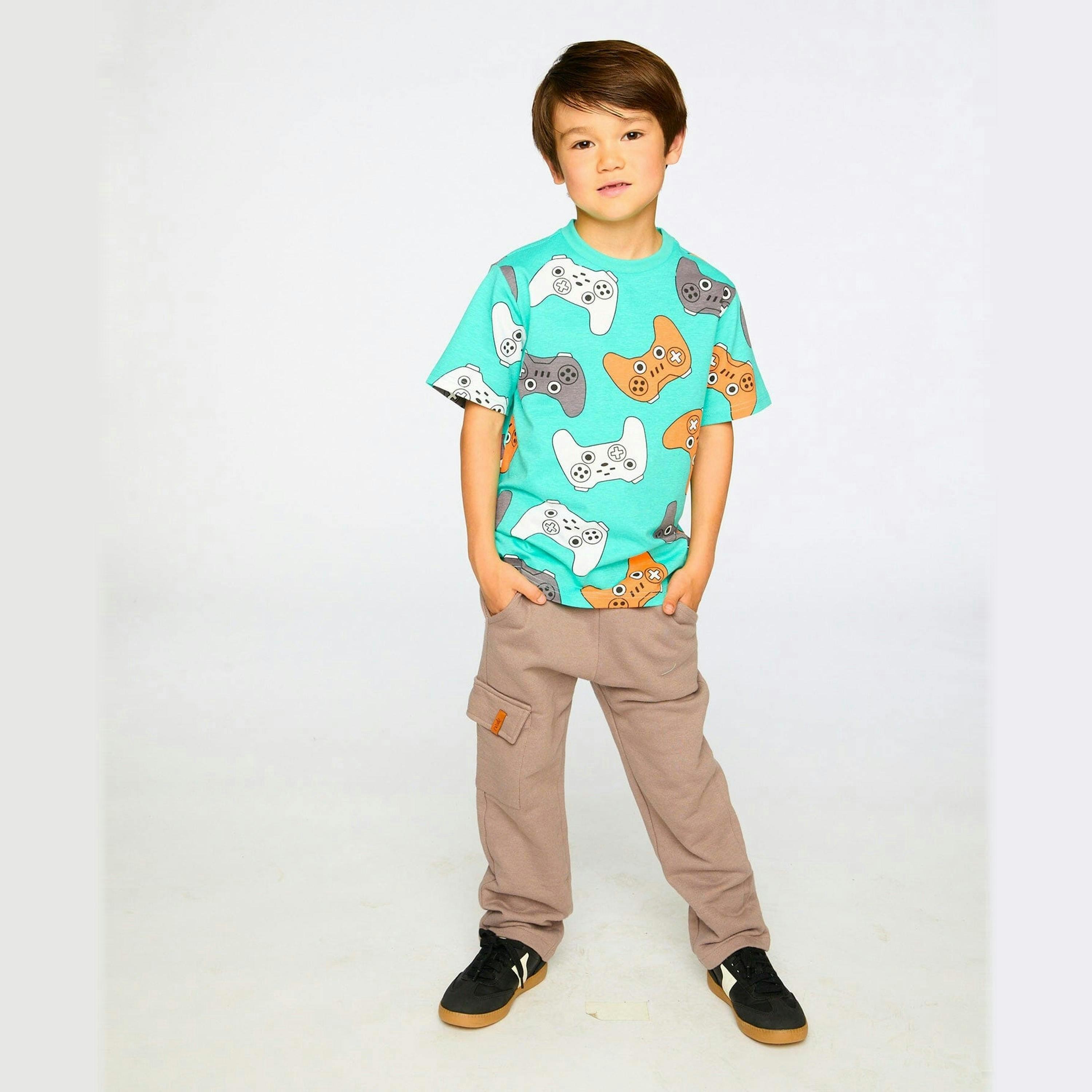 Organic Cotton Jersey T-Shirt Blue Printed Gamepads , view 2 of 4