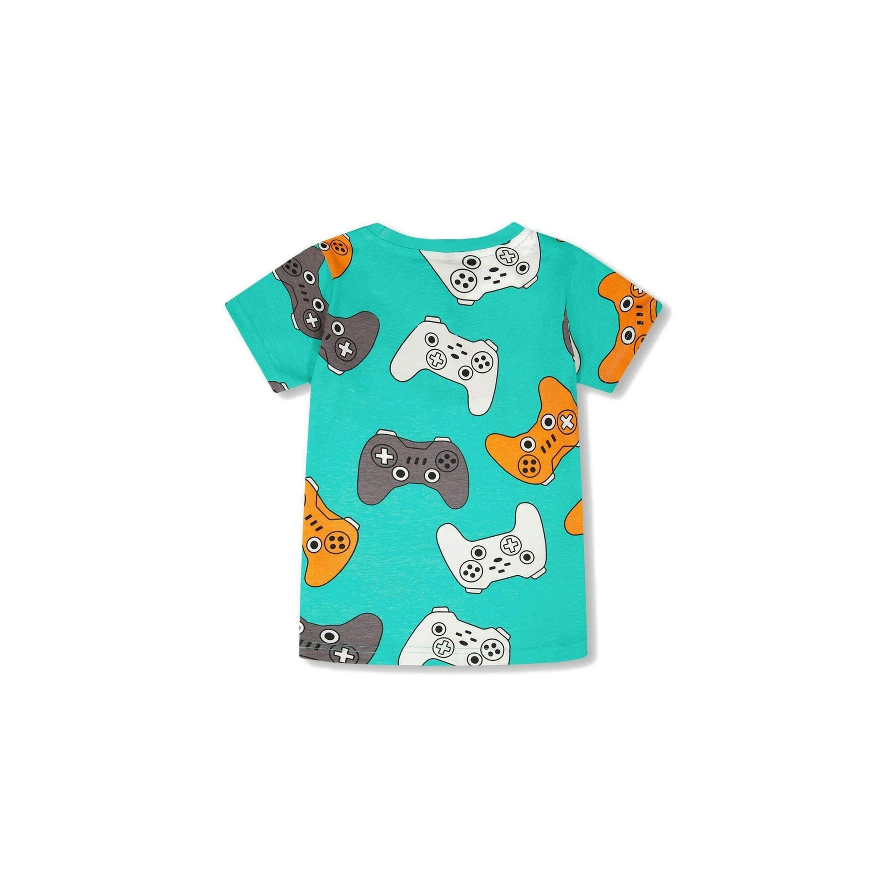 Organic Cotton Jersey T-Shirt Blue Printed Gamepads , view 3 of 4