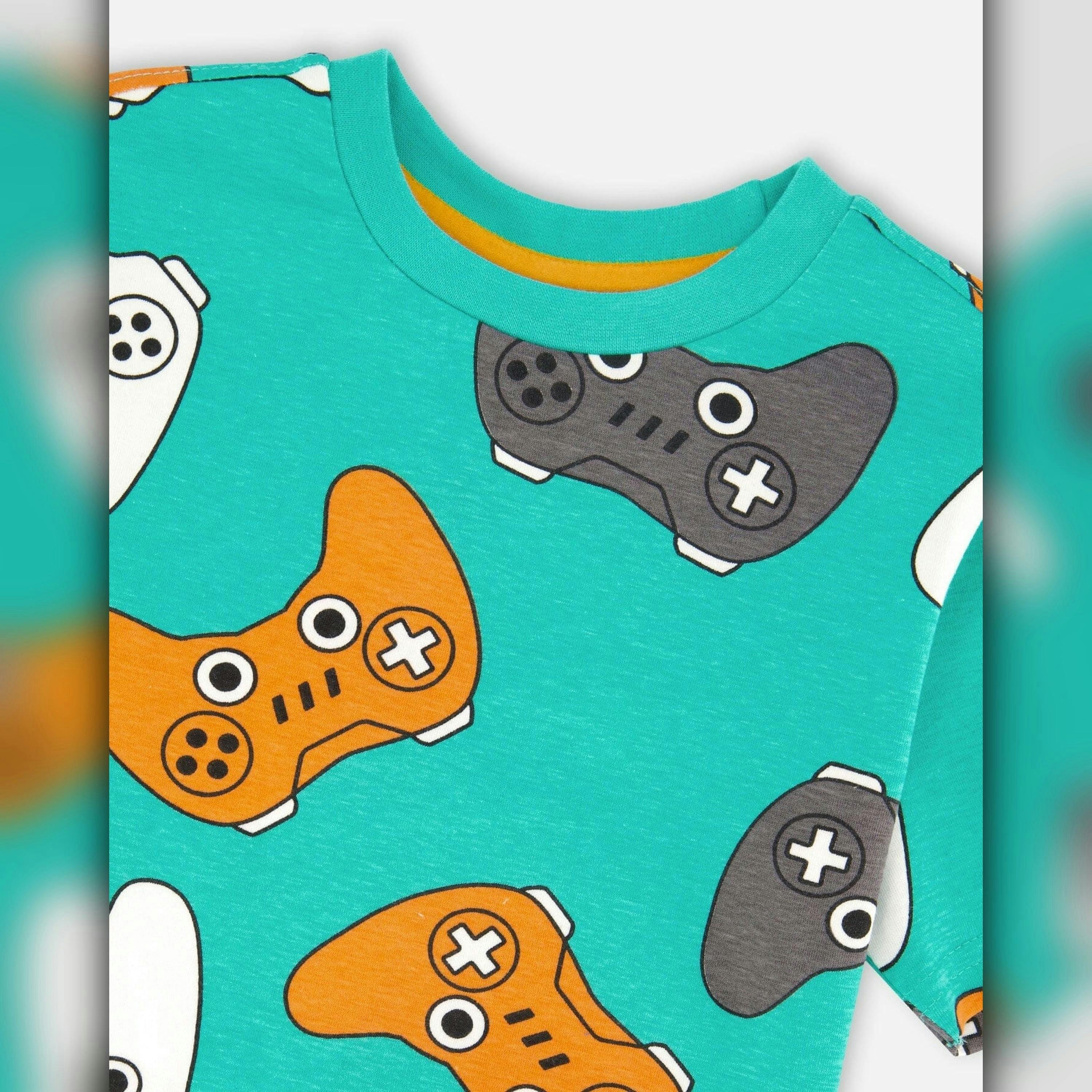 Organic Cotton Jersey T-Shirt Blue Printed Gamepads , view 4 of 4