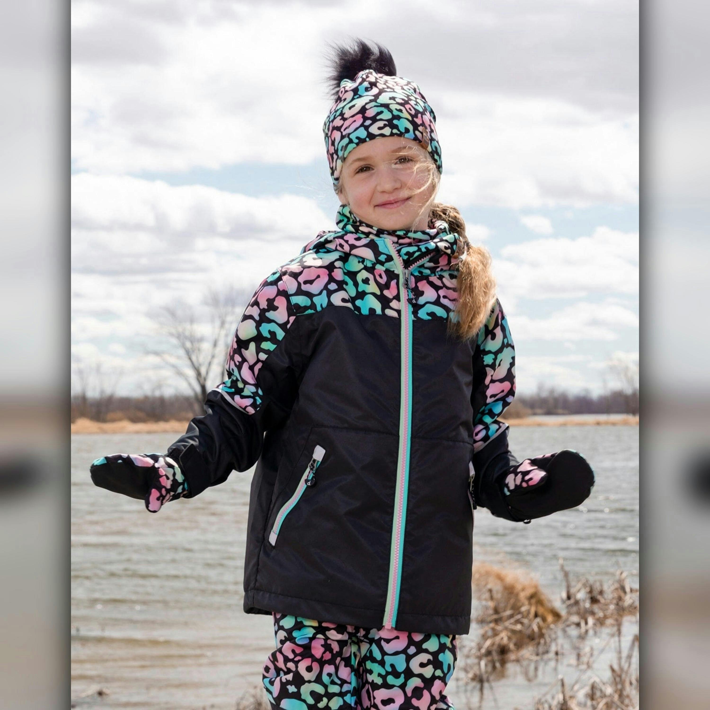Stretch Jersey Hat Black Animal Print with Pompom , view 2 of 3
