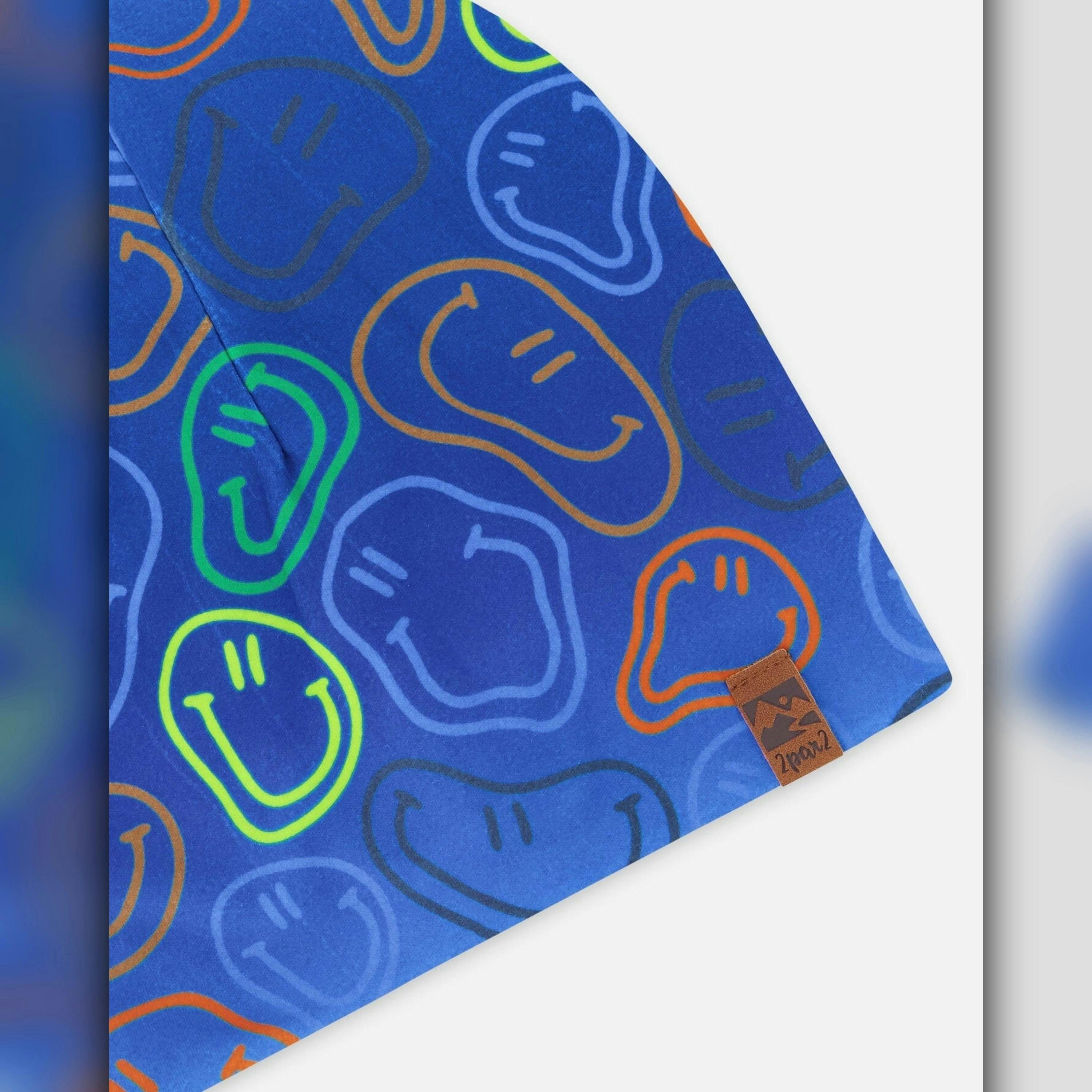 Stretch Jersey Beanie Blue Printed Smileys , view 5 of 5
